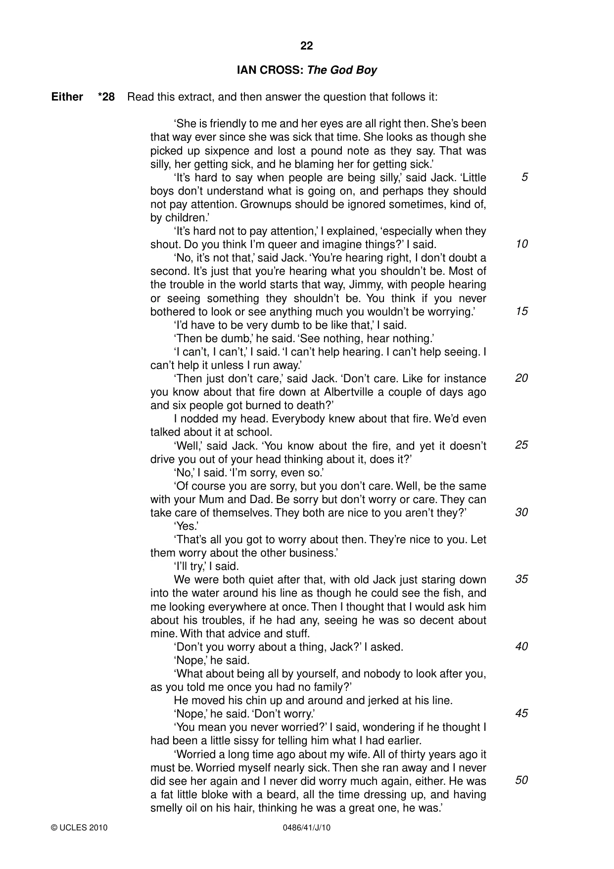 Cambridge IGCSE English - Literature 0486 2010 May/June Paper 4 · Variant 1 question paper, page 22 of 36