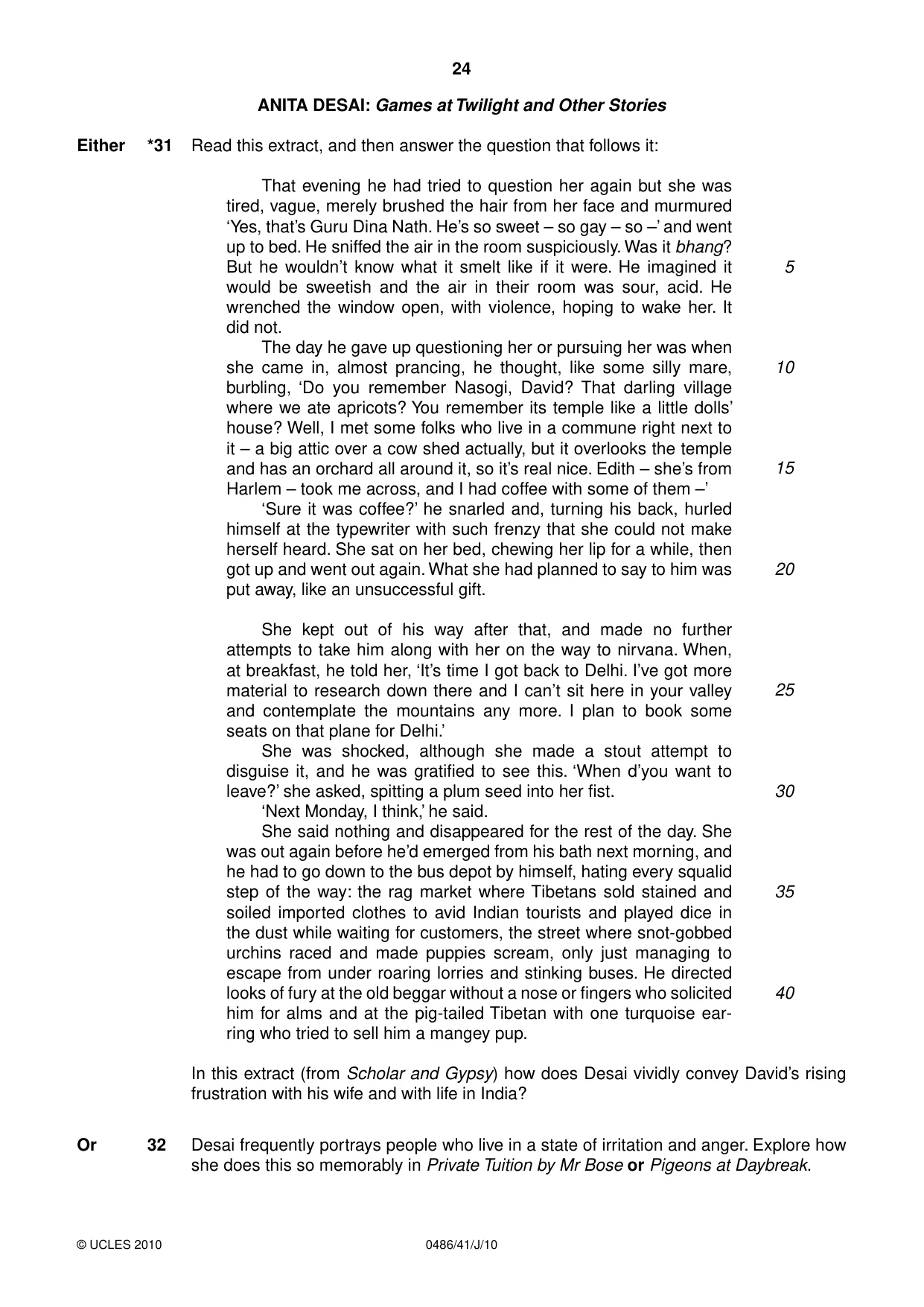 Cambridge IGCSE English - Literature 0486 2010 May/June Paper 4 · Variant 1 question paper, page 24 of 36
