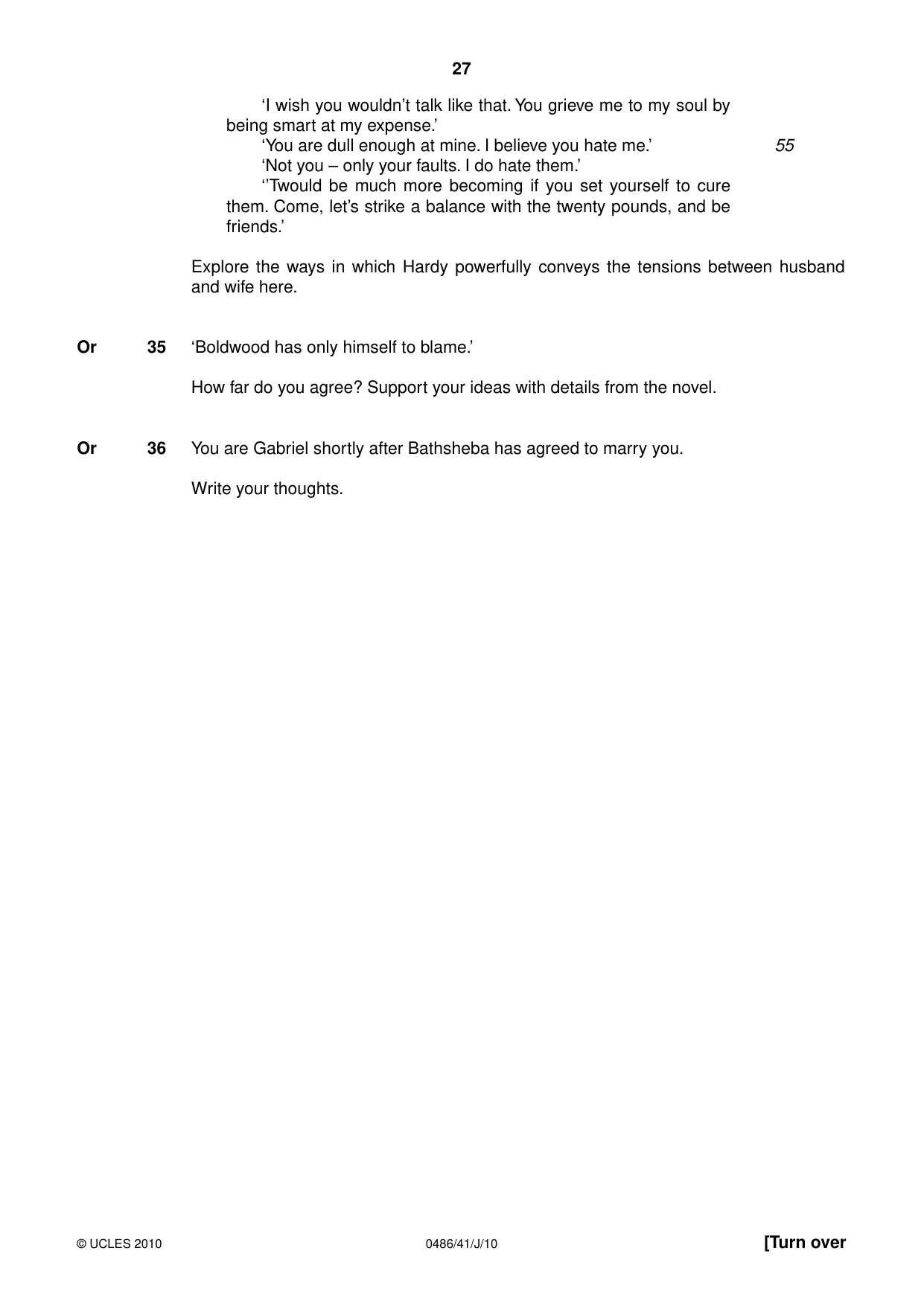 Cambridge IGCSE English - Literature 0486 2010 May/June Paper 4 · Variant 1 question paper, page 27 of 36