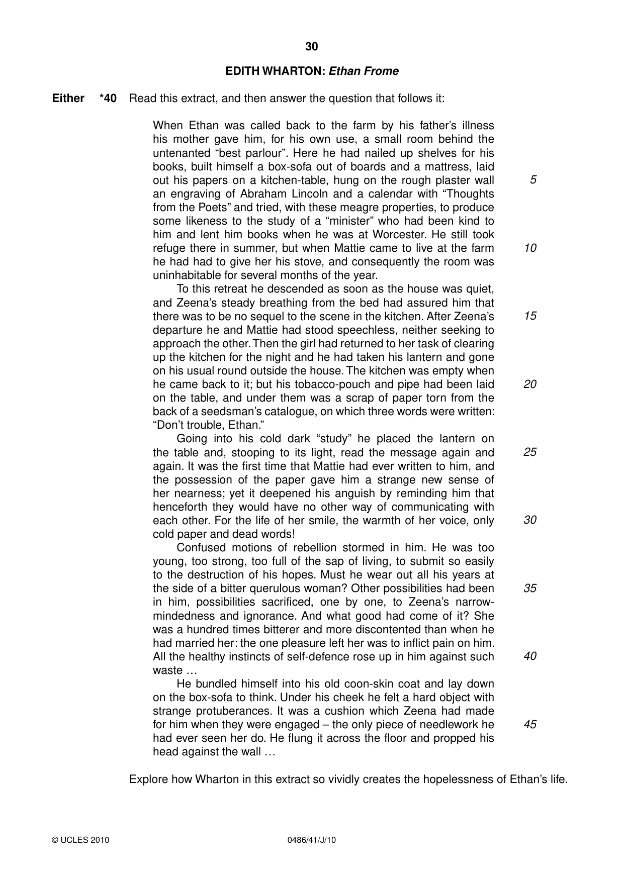 Cambridge IGCSE English - Literature 0486 2010 May/June Paper 4 · Variant 1 question paper, page 30 of 36