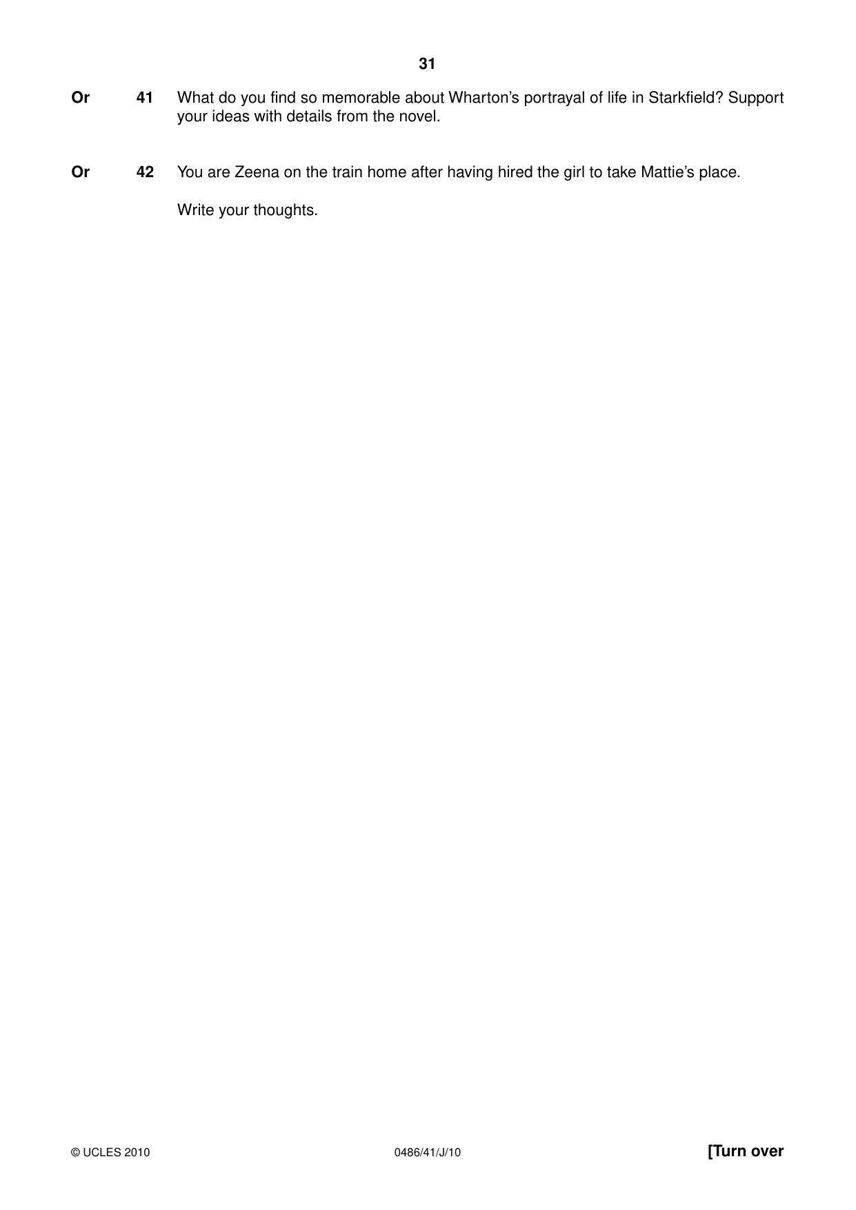Cambridge IGCSE English - Literature 0486 2010 May/June Paper 4 · Variant 1 question paper, page 31 of 36