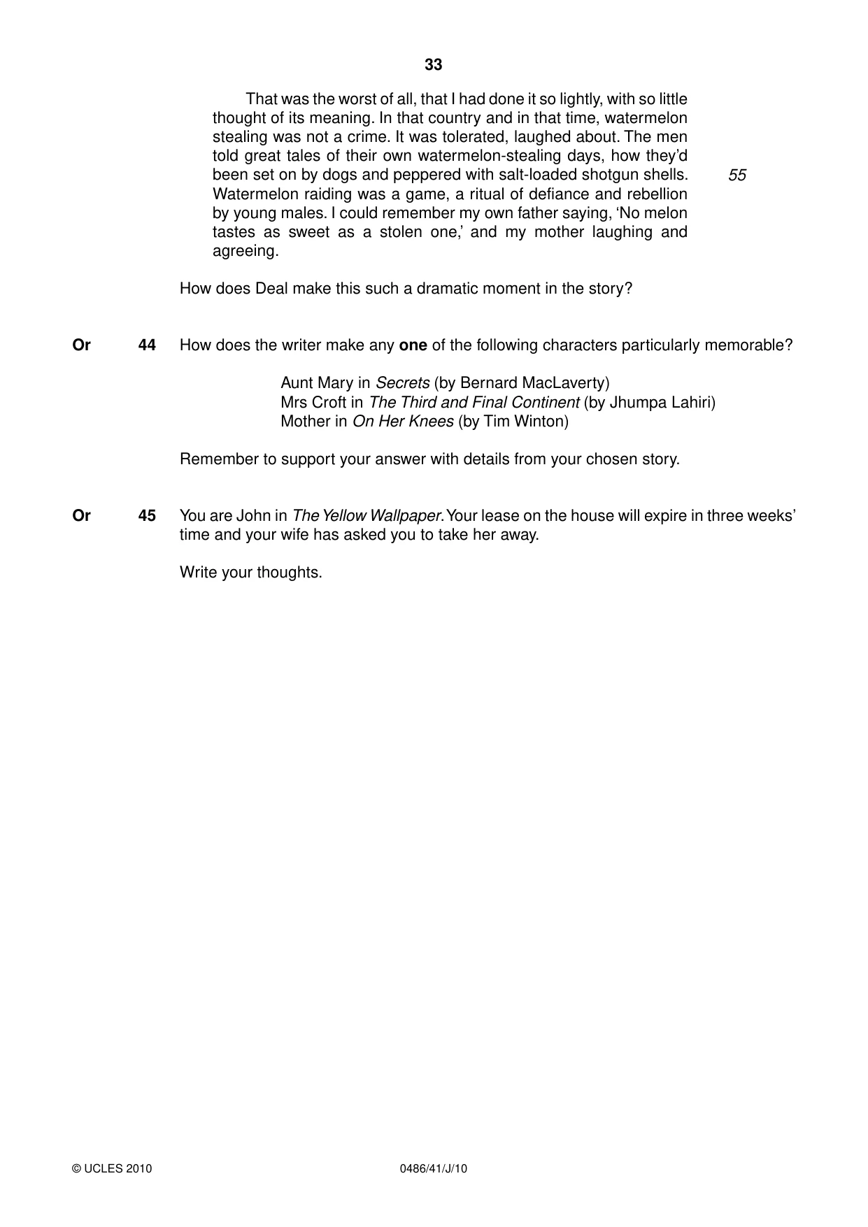 Cambridge IGCSE English - Literature 0486 2010 May/June Paper 4 · Variant 1 question paper, page 33 of 36