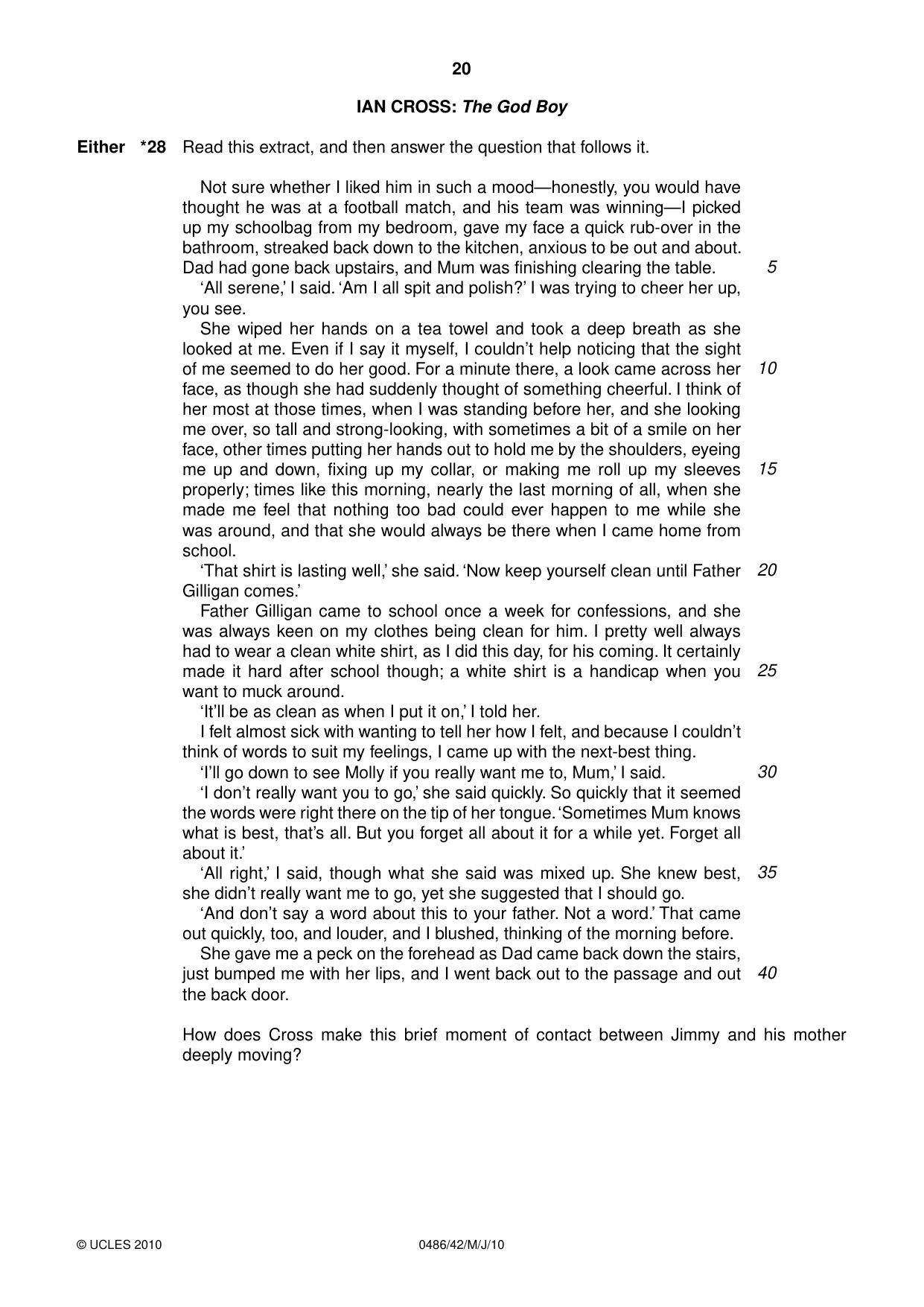 Cambridge IGCSE English - Literature 0486 2010 May/June Paper 4 · Variant 2 question paper, page 20 of 32