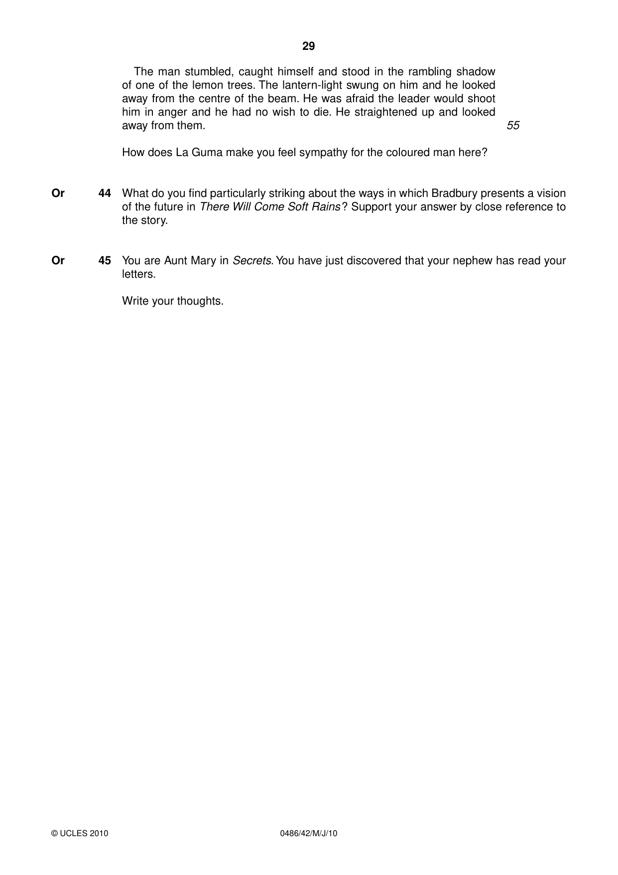 Cambridge IGCSE English - Literature 0486 2010 May/June Paper 4 · Variant 2 question paper, page 29 of 32