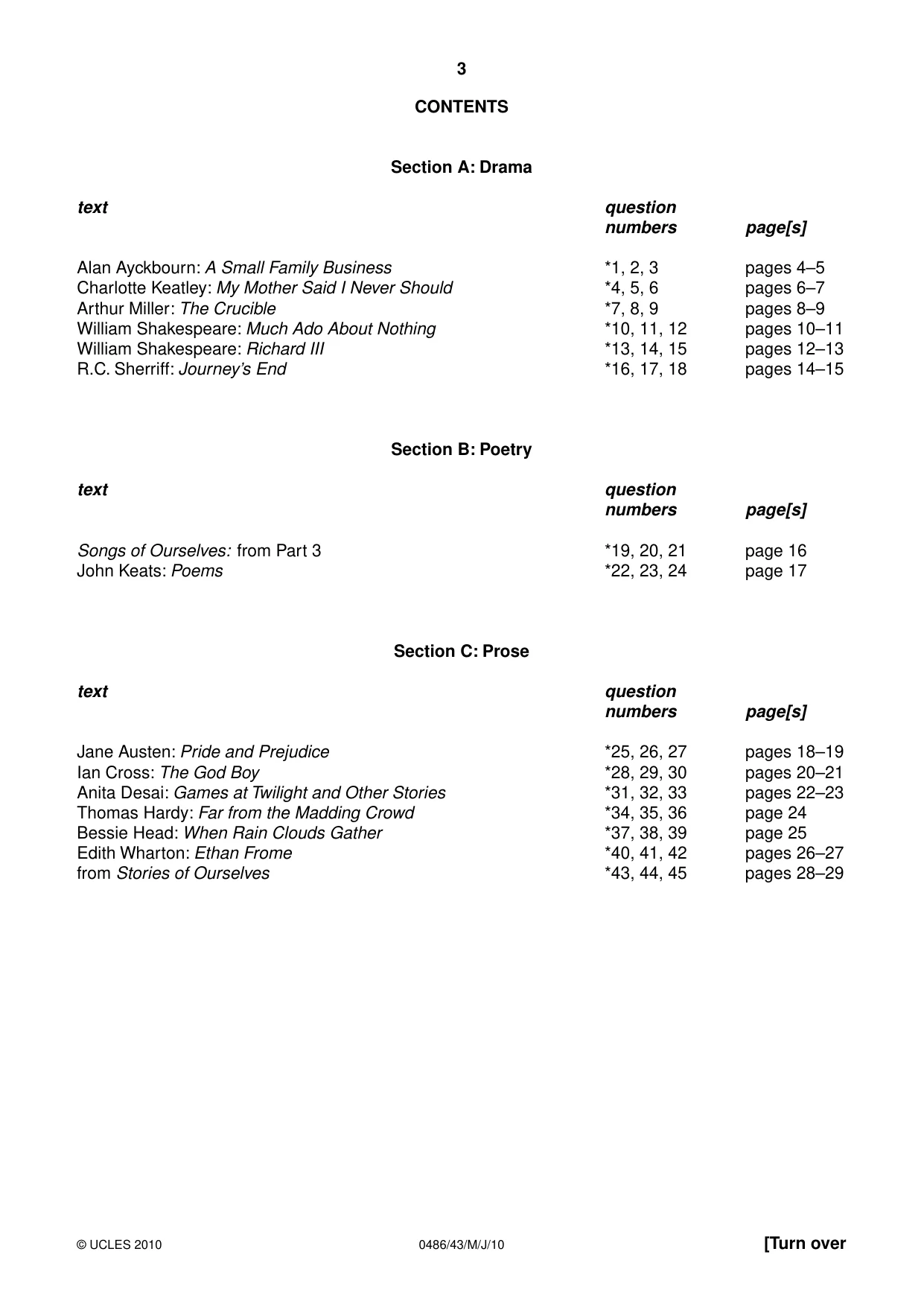 Cambridge IGCSE English - Literature 0486 2010 May/June Paper 4 · Variant 3 question paper, page 3 of 32