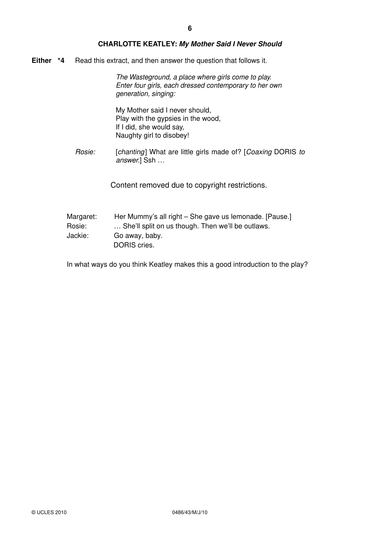 Cambridge IGCSE English - Literature 0486 2010 May/June Paper 4 · Variant 3 question paper, page 6 of 32