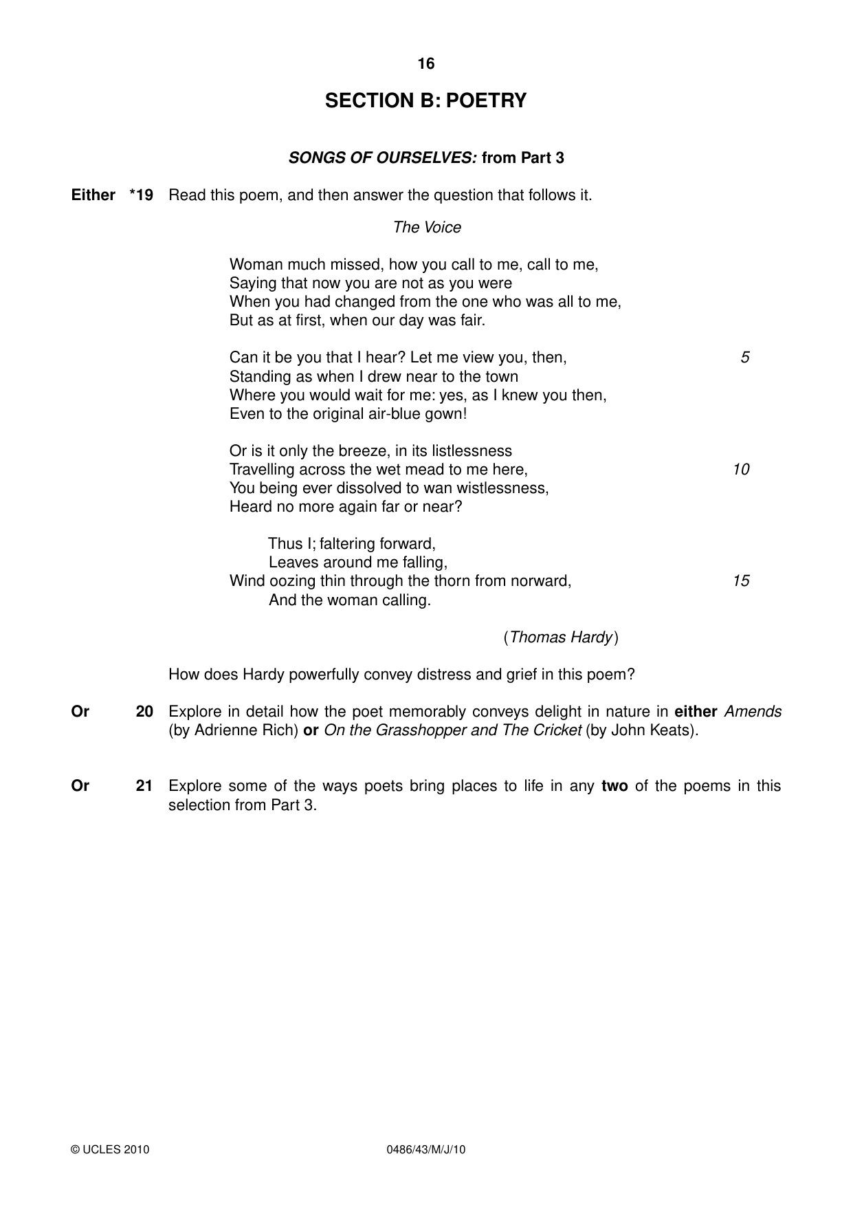 Cambridge IGCSE English - Literature 0486 2010 May/June Paper 4 · Variant 3 question paper, page 16 of 32