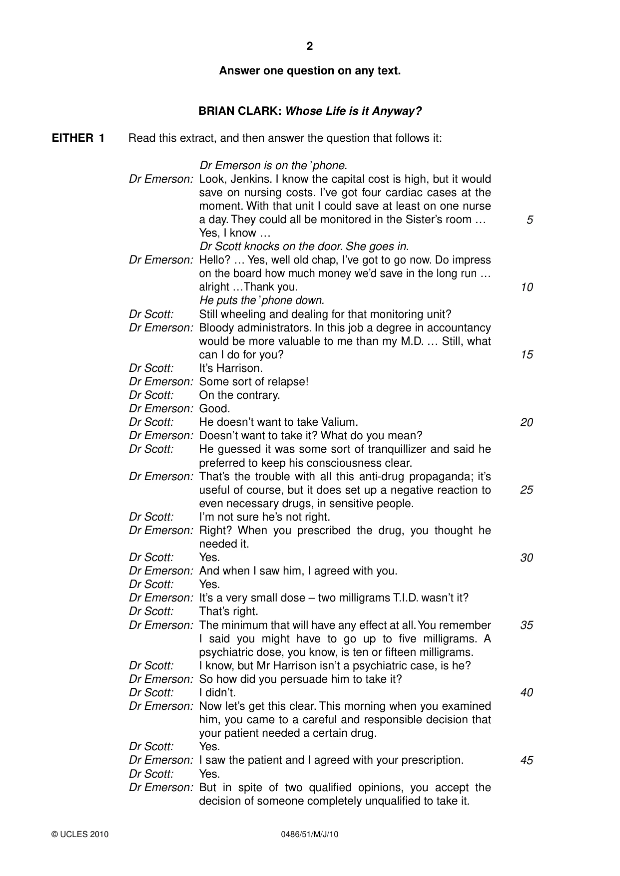 Cambridge IGCSE English - Literature 0486 2010 May/June Paper 5 · Variant 1 question paper, page 2 of 16