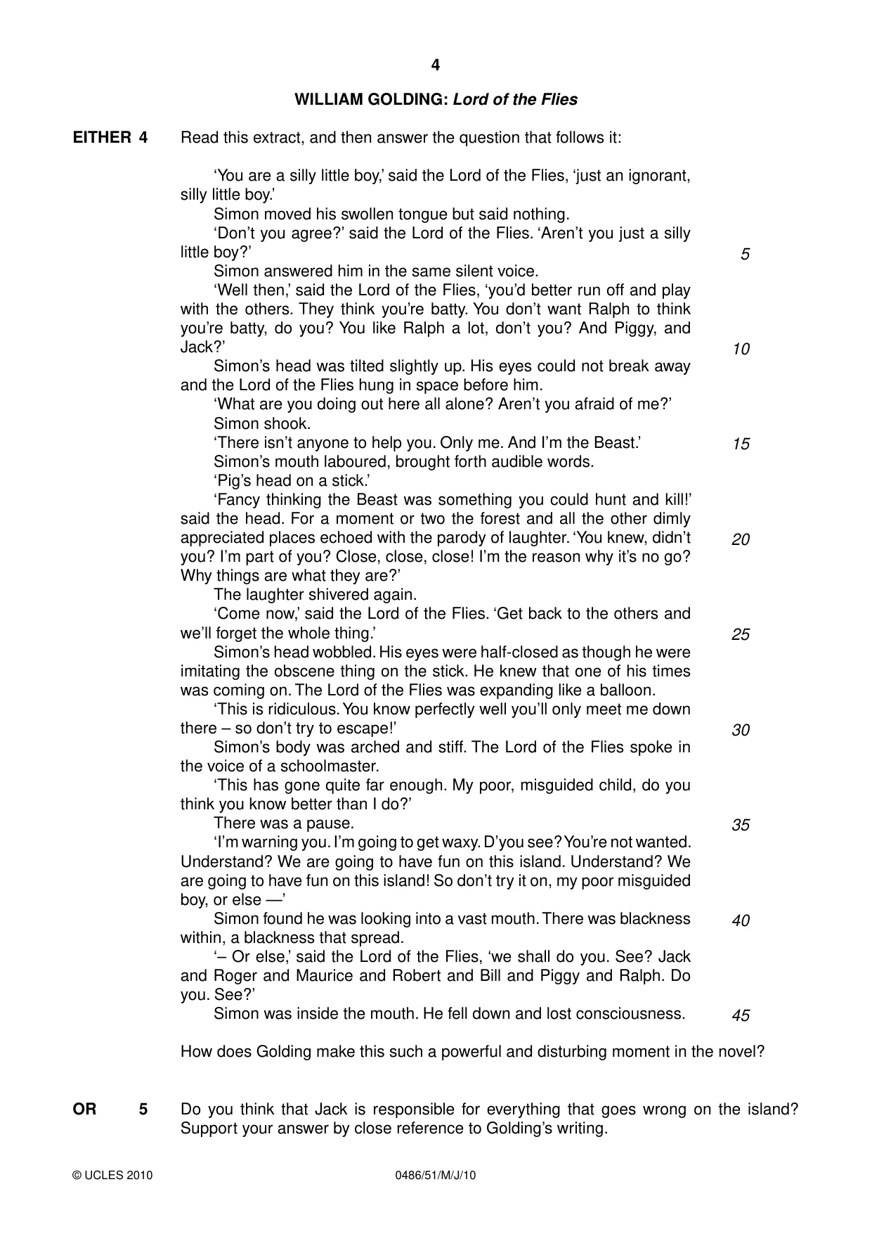 Cambridge IGCSE English - Literature 0486 2010 May/June Paper 5 · Variant 1 question paper, page 4 of 16