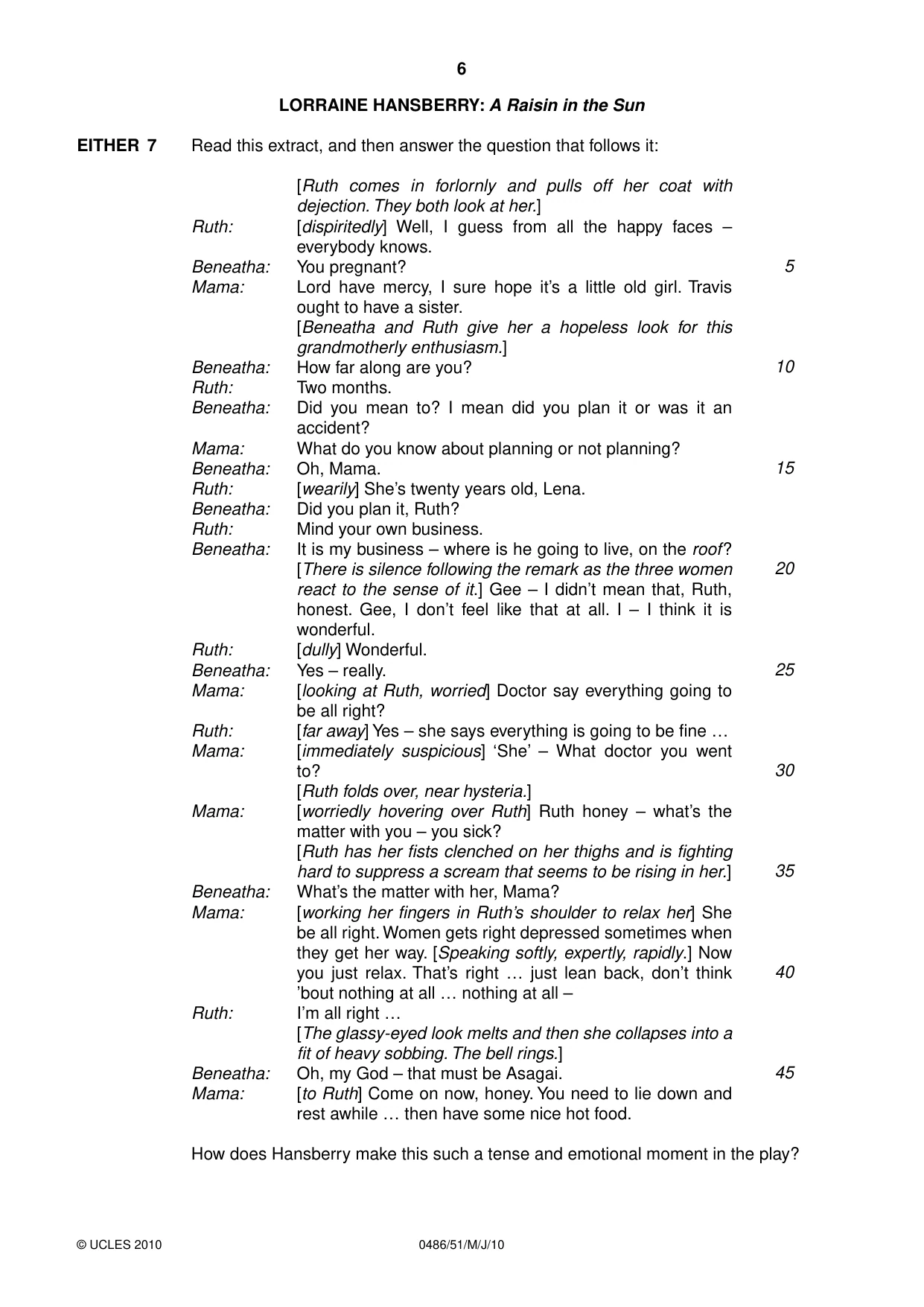 Cambridge IGCSE English - Literature 0486 2010 May/June Paper 5 · Variant 1 question paper, page 6 of 16