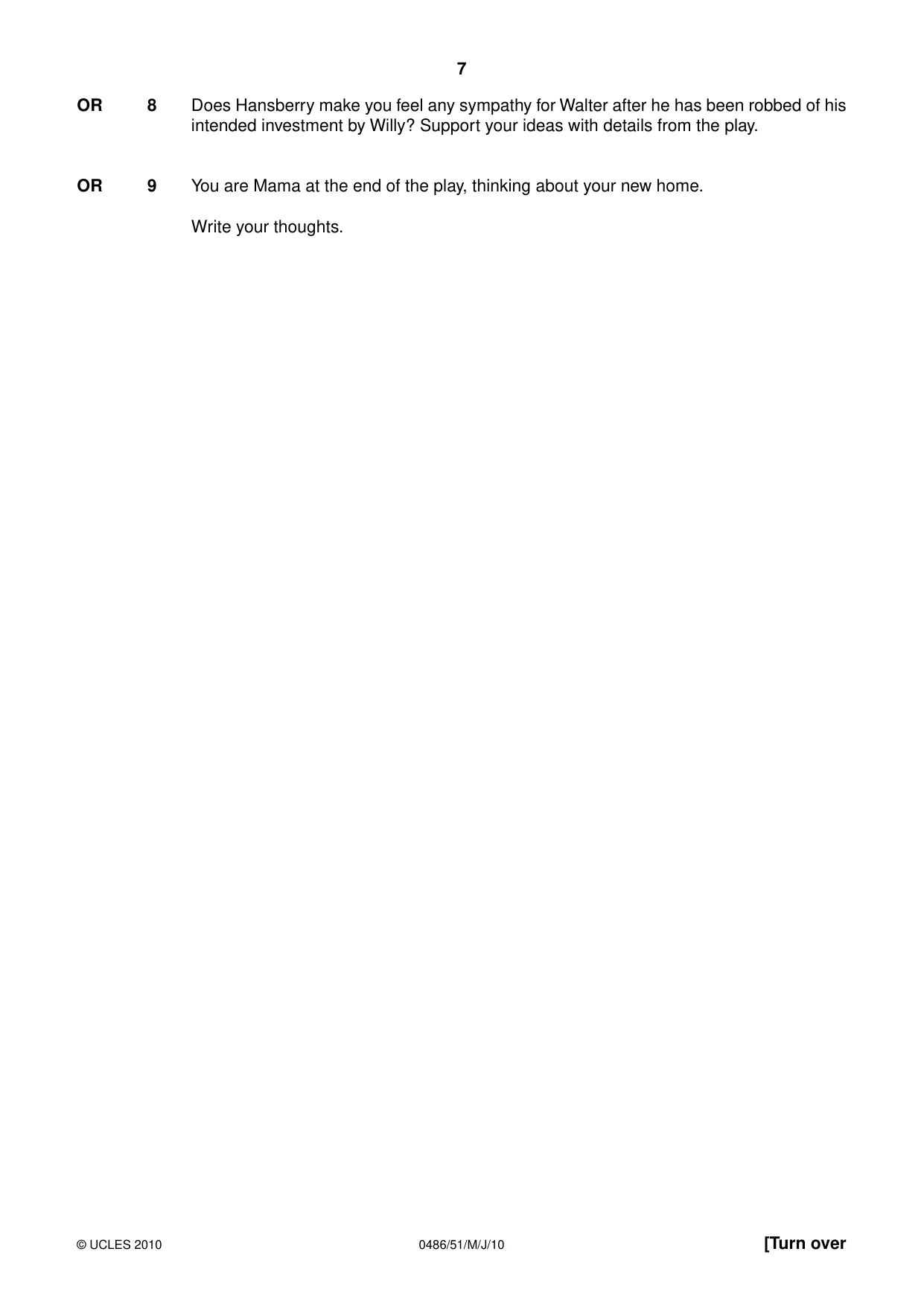 Cambridge IGCSE English - Literature 0486 2010 May/June Paper 5 · Variant 1 question paper, page 7 of 16