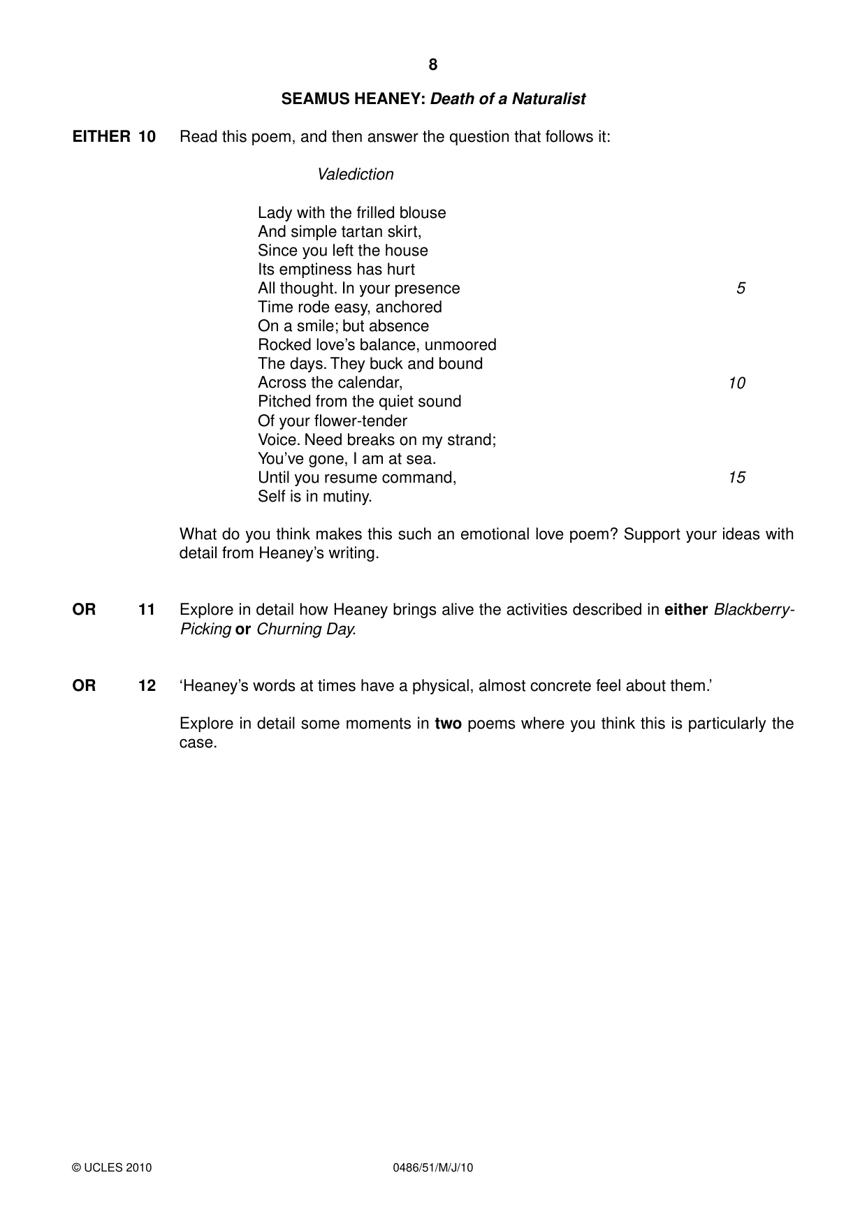 Cambridge IGCSE English - Literature 0486 2010 May/June Paper 5 · Variant 1 question paper, page 8 of 16