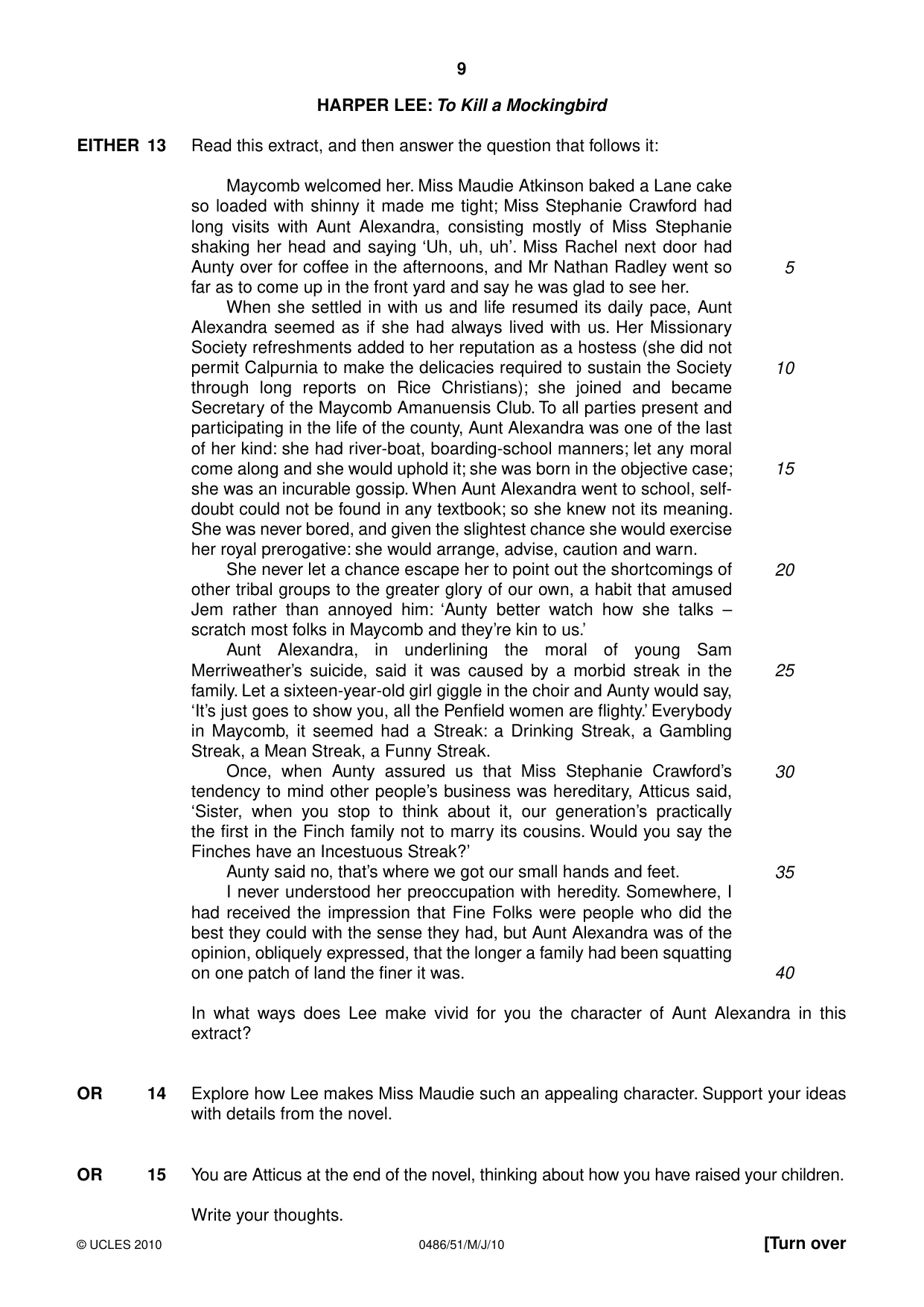 Cambridge IGCSE English - Literature 0486 2010 May/June Paper 5 · Variant 1 question paper, page 9 of 16