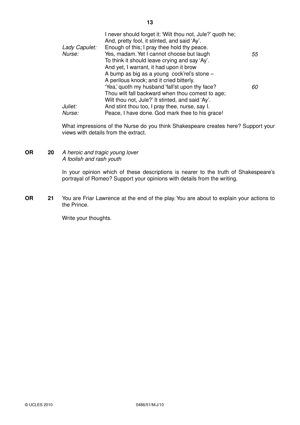 Cambridge IGCSE English - Literature 0486 2010 May/June Paper 5 · Variant 1 question paper, page 13 of 16