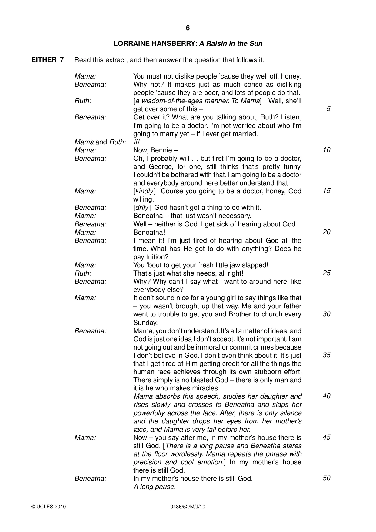Cambridge IGCSE English - Literature 0486 2010 May/June Paper 5 · Variant 2 question paper, page 6 of 16