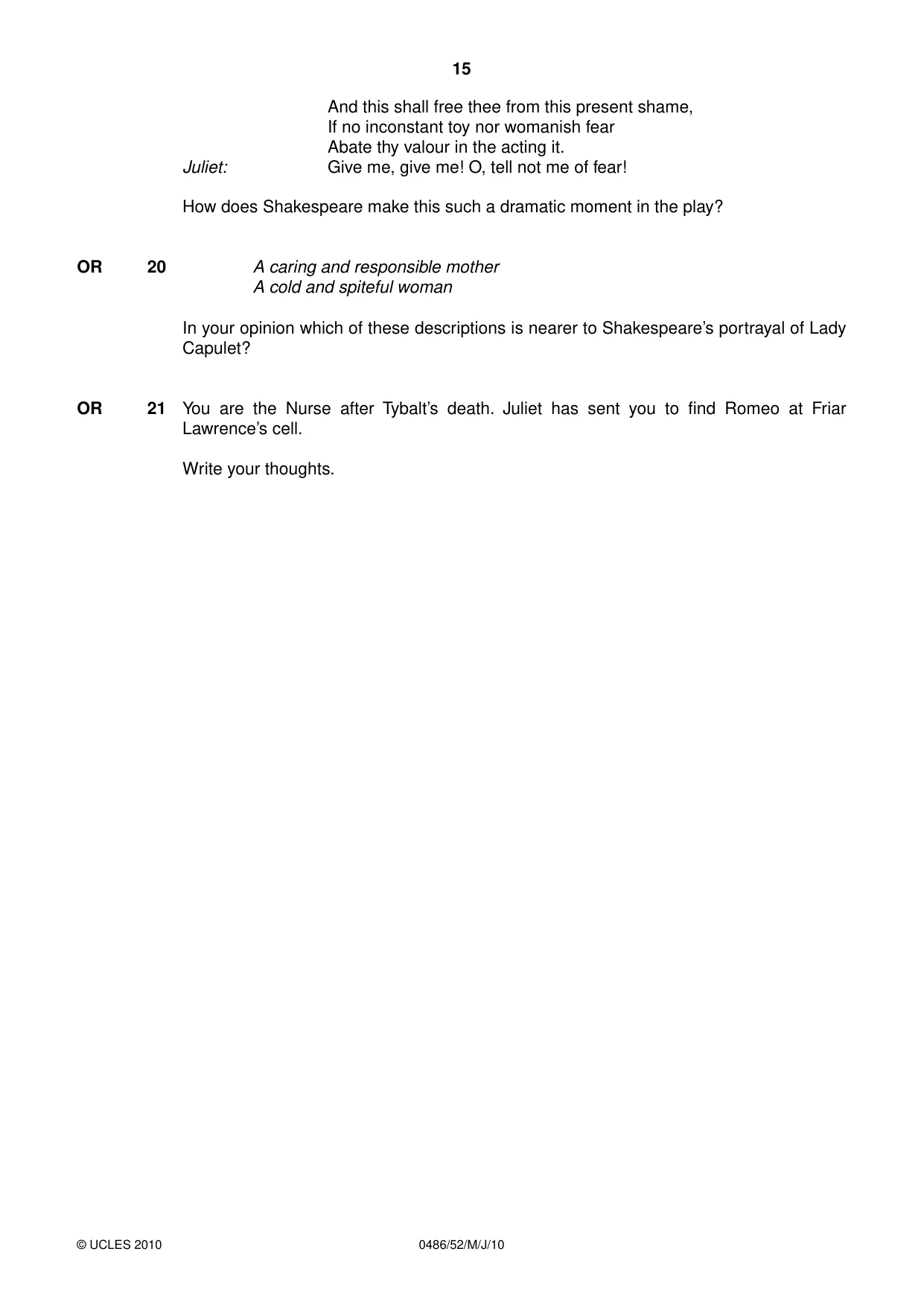 Cambridge IGCSE English - Literature 0486 2010 May/June Paper 5 · Variant 2 question paper, page 15 of 16