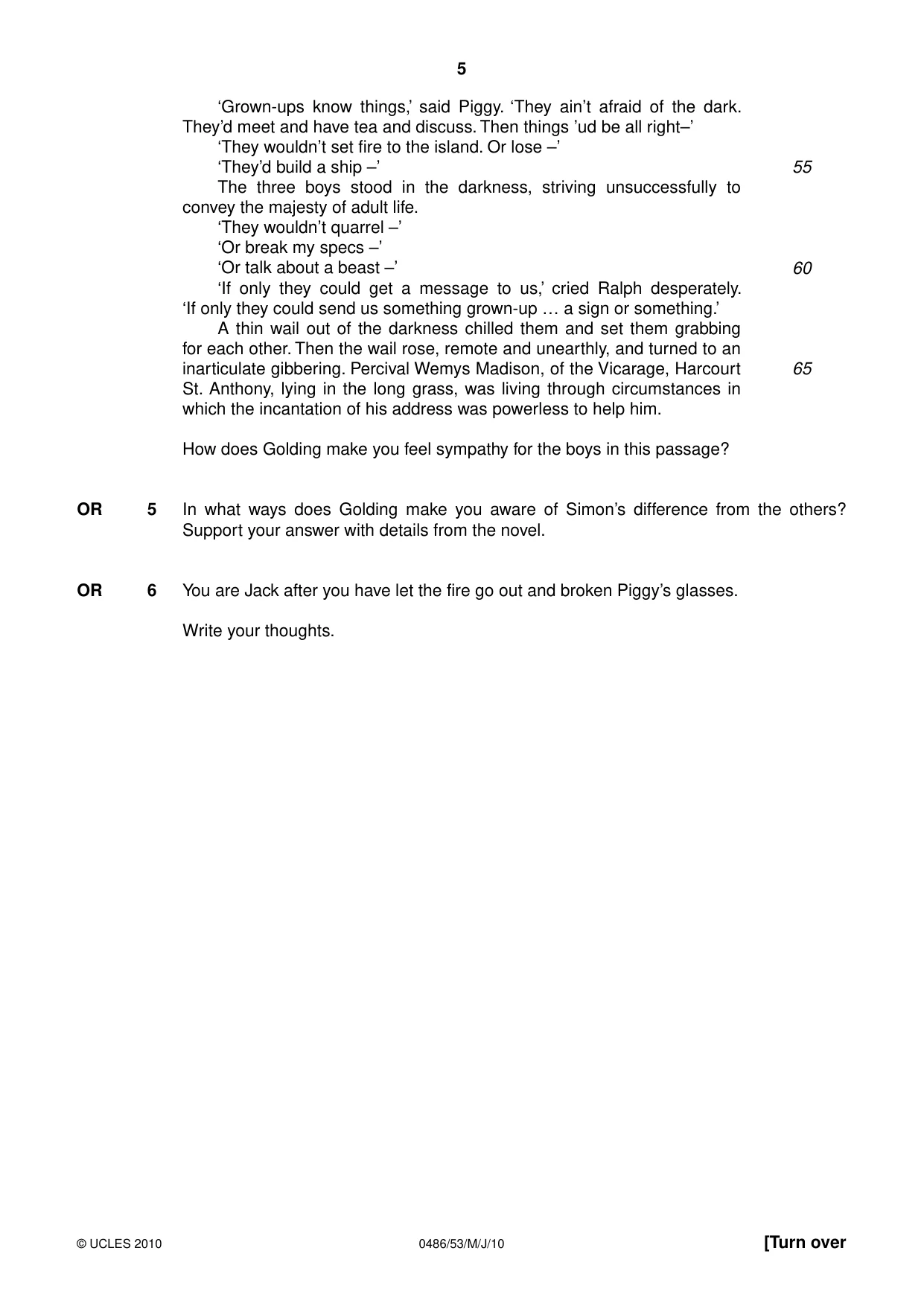 Cambridge IGCSE English - Literature 0486 2010 May/June Paper 5 · Variant 3 question paper, page 5 of 16