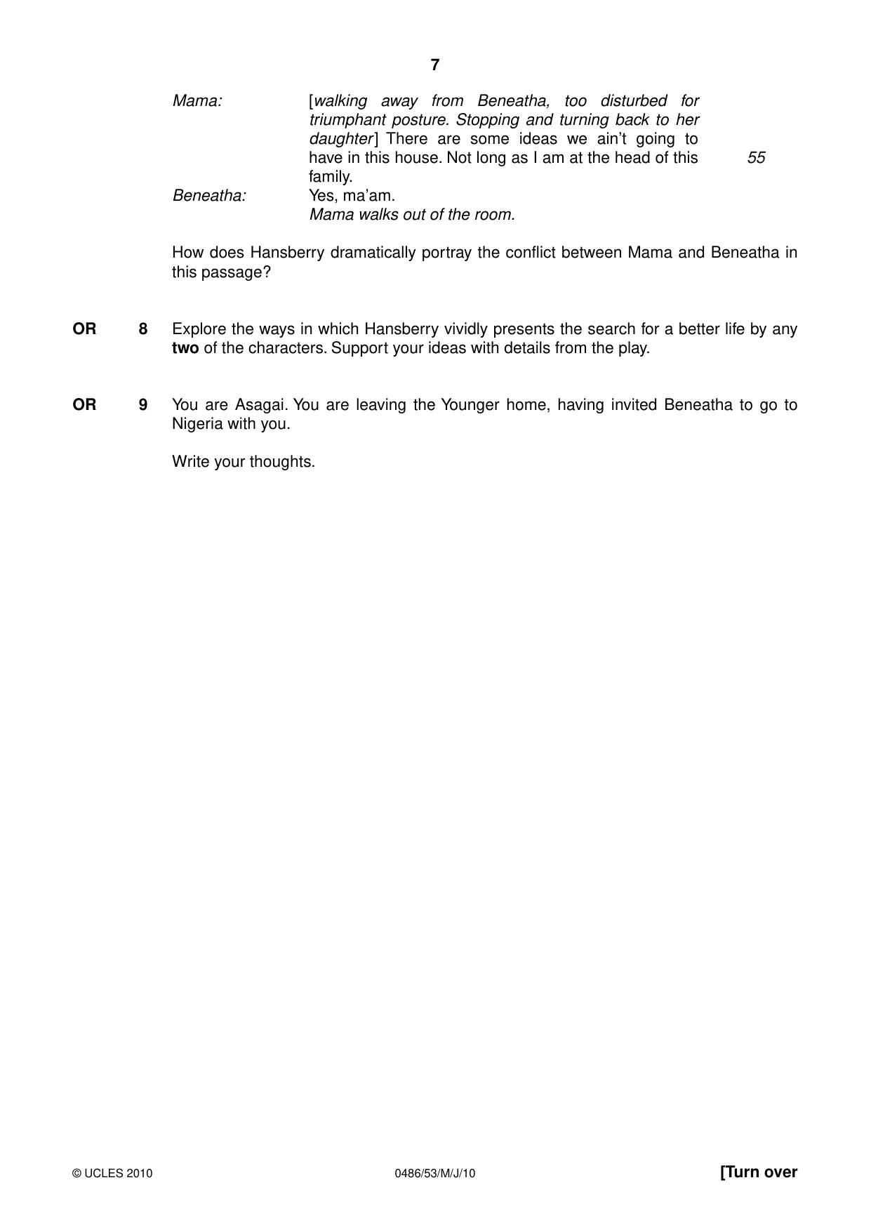 Cambridge IGCSE English - Literature 0486 2010 May/June Paper 5 · Variant 3 question paper, page 7 of 16