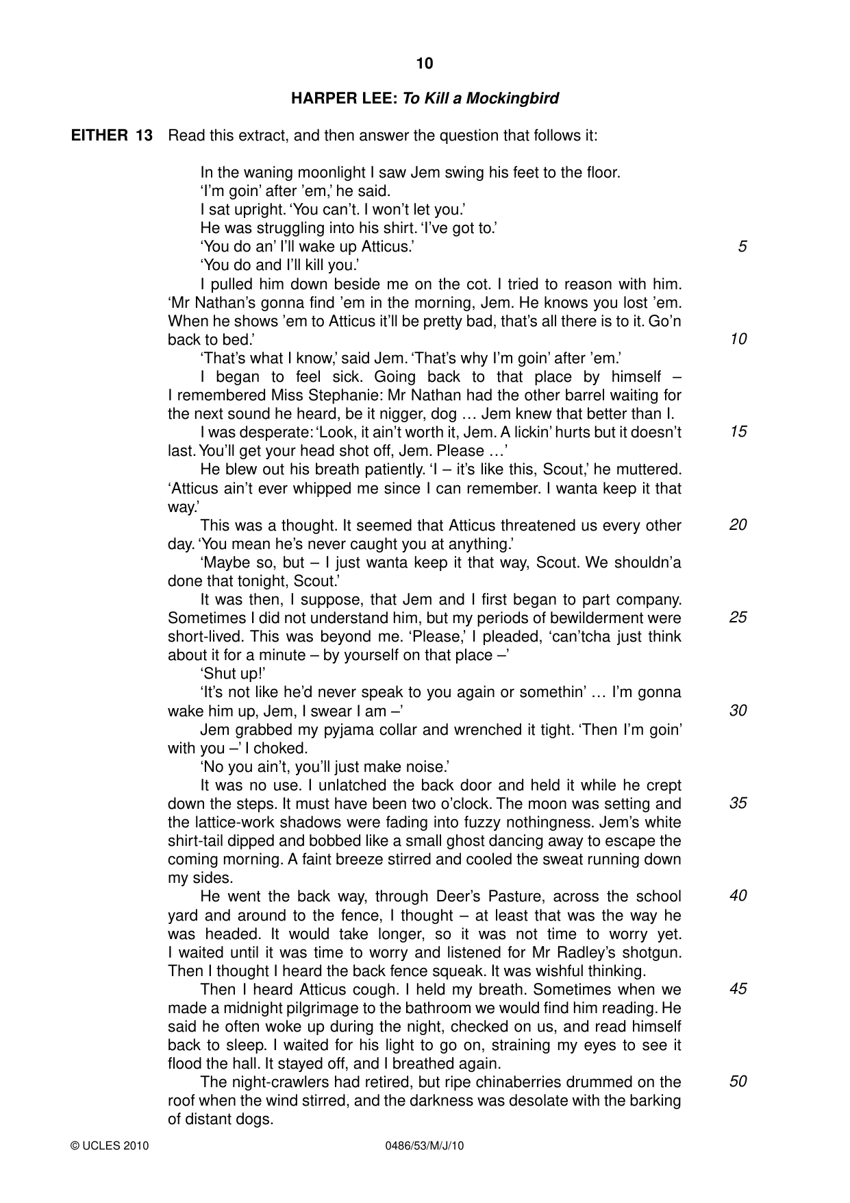 Cambridge IGCSE English - Literature 0486 2010 May/June Paper 5 · Variant 3 question paper, page 10 of 16