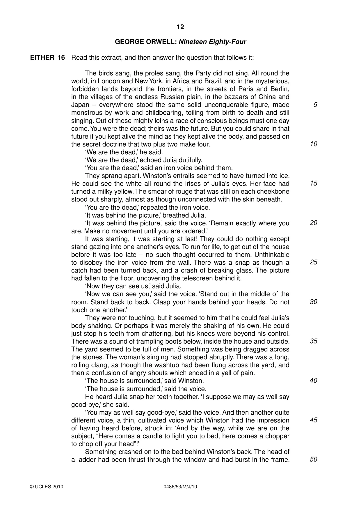 Cambridge IGCSE English - Literature 0486 2010 May/June Paper 5 · Variant 3 question paper, page 12 of 16