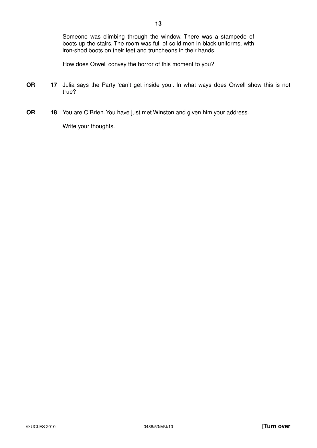 Cambridge IGCSE English - Literature 0486 2010 May/June Paper 5 · Variant 3 question paper, page 13 of 16