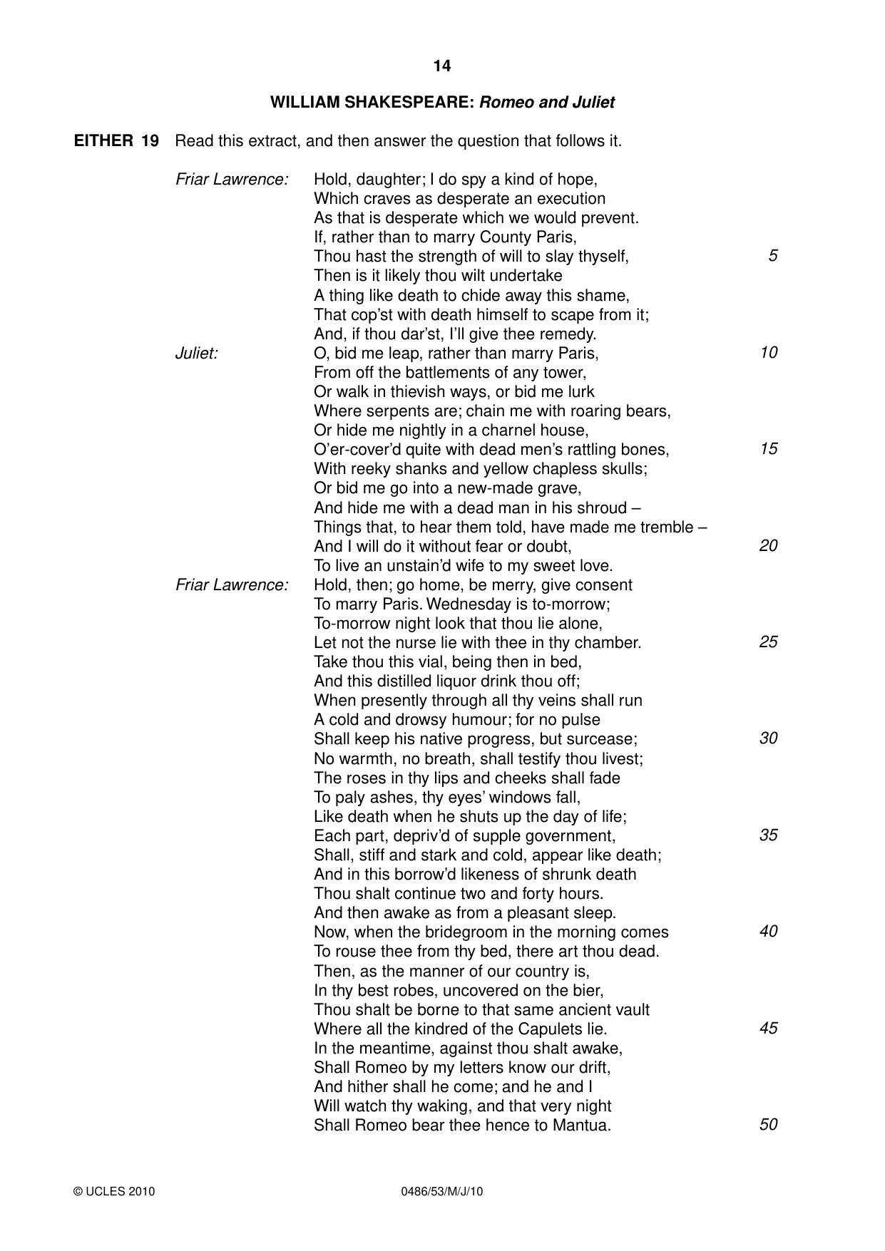 Cambridge IGCSE English - Literature 0486 2010 May/June Paper 5 · Variant 3 question paper, page 14 of 16