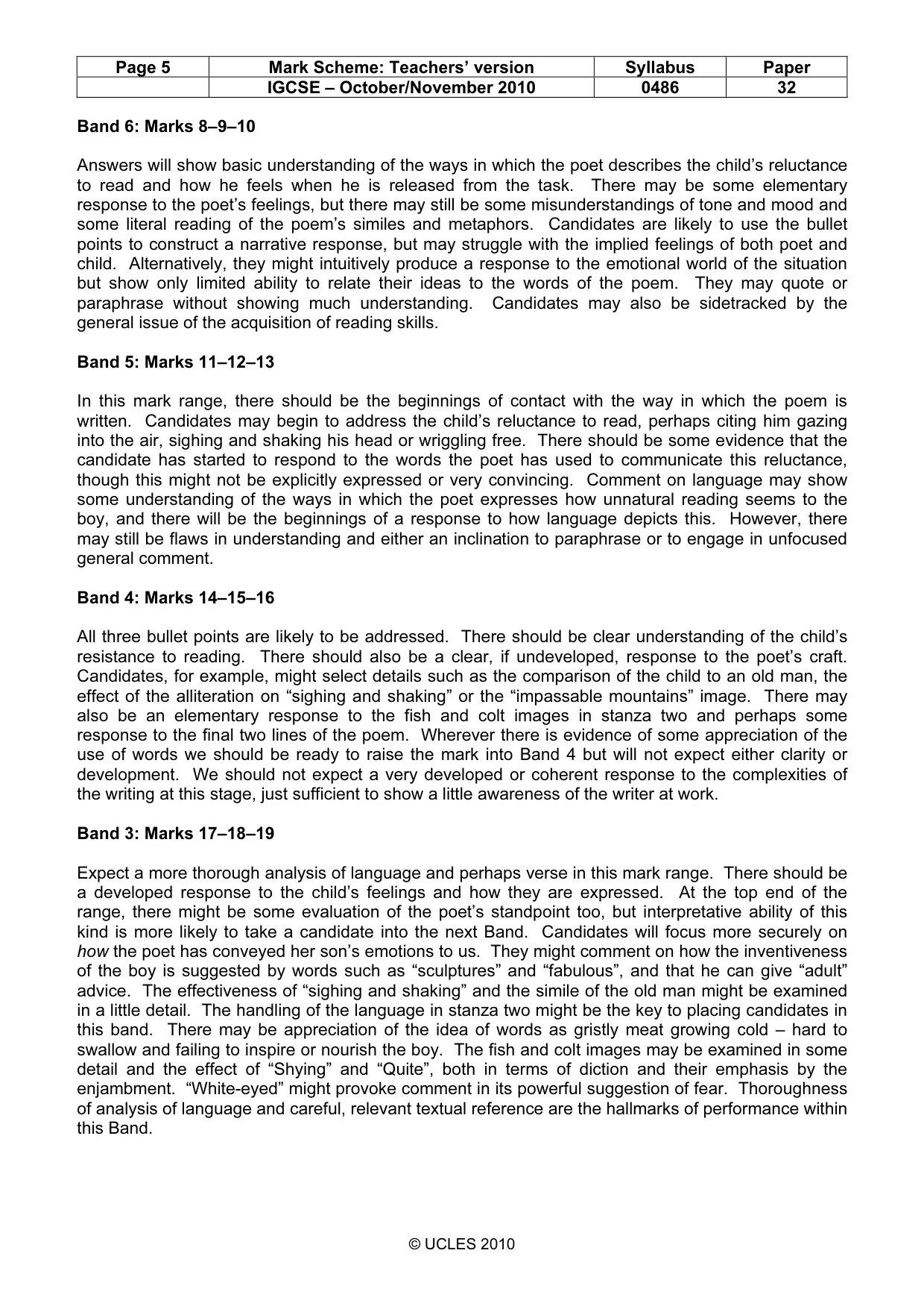 Mark scheme, page 5 of 9