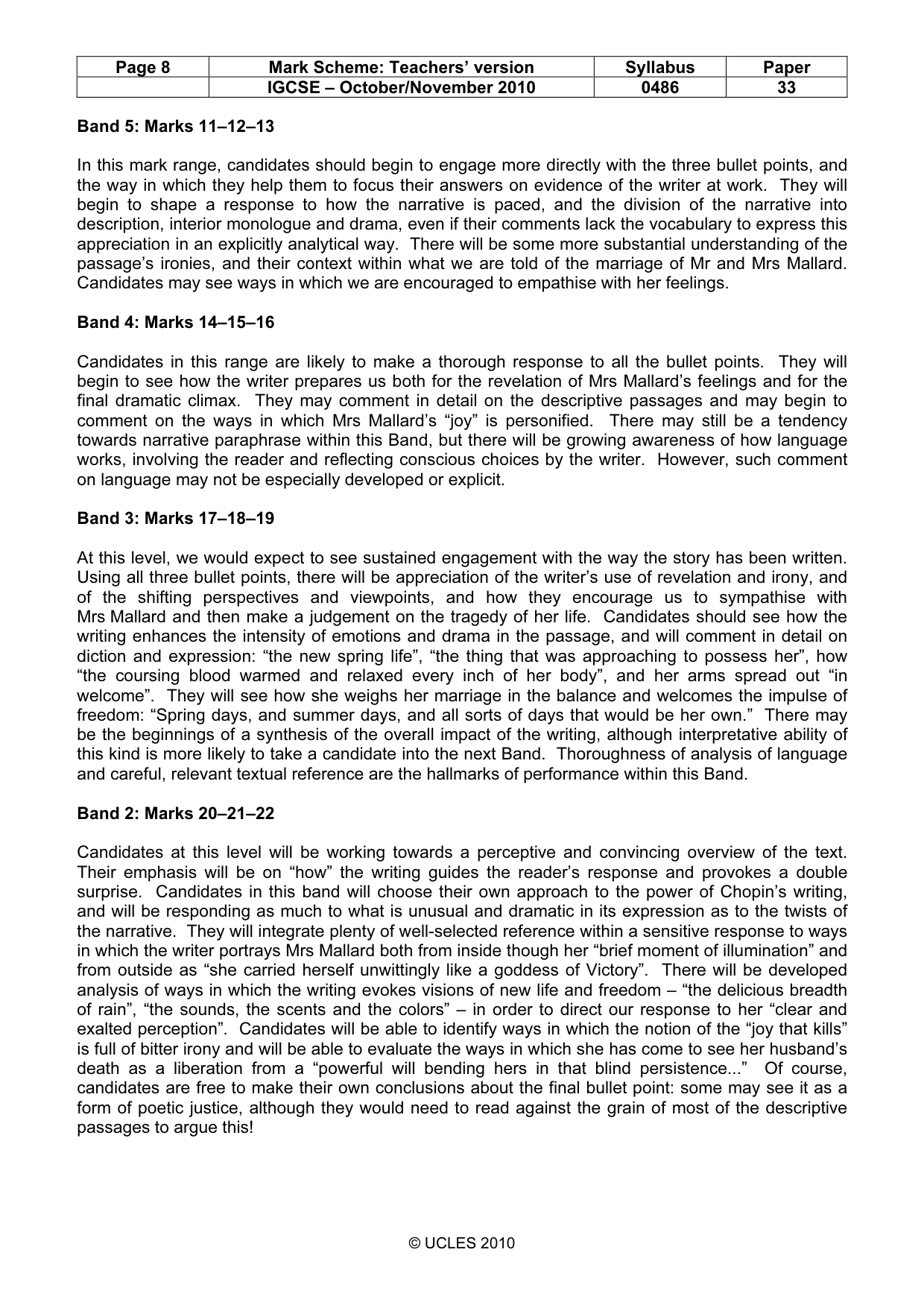 Mark scheme, page 8 of 9