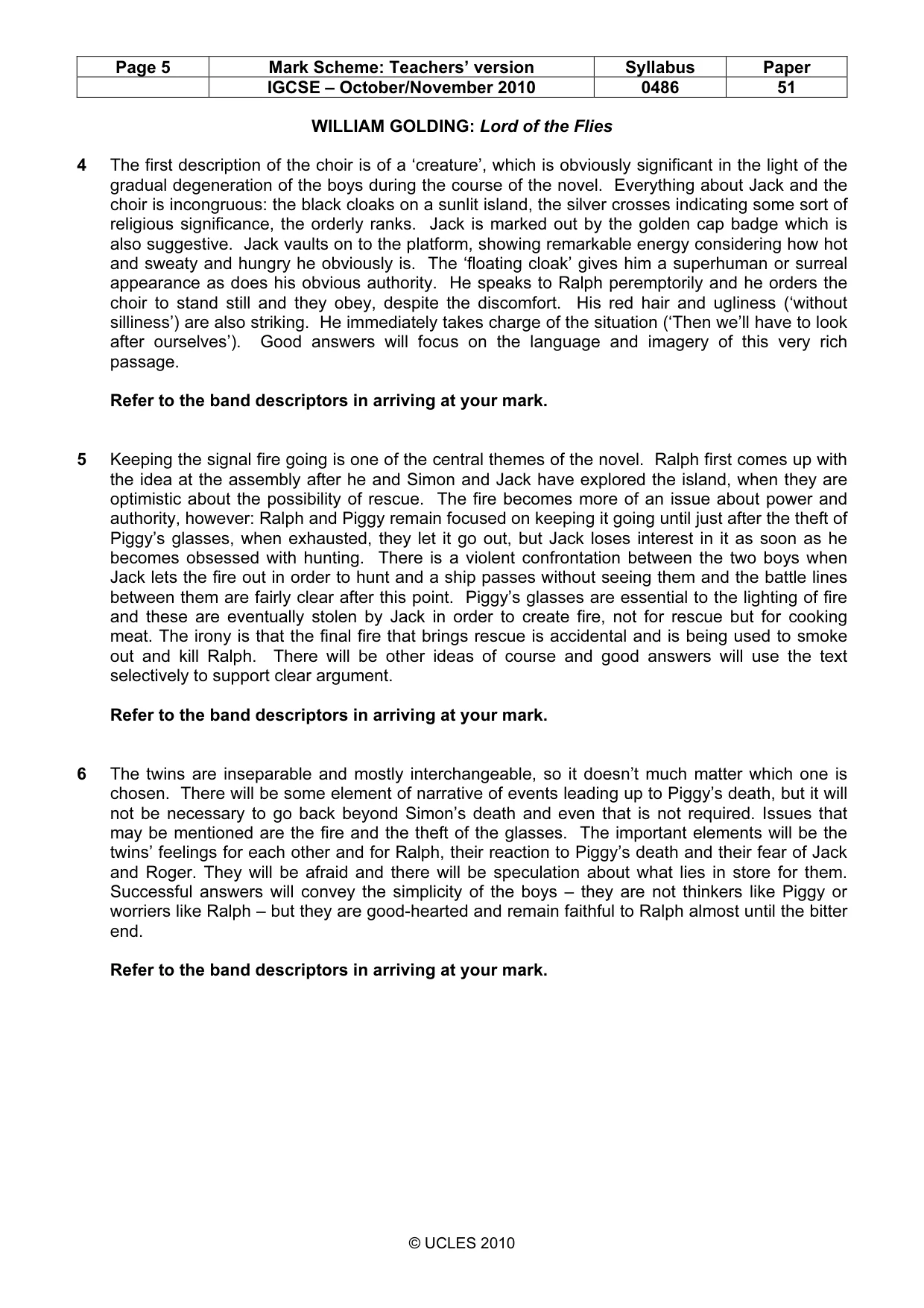 Mark scheme, page 5 of 10