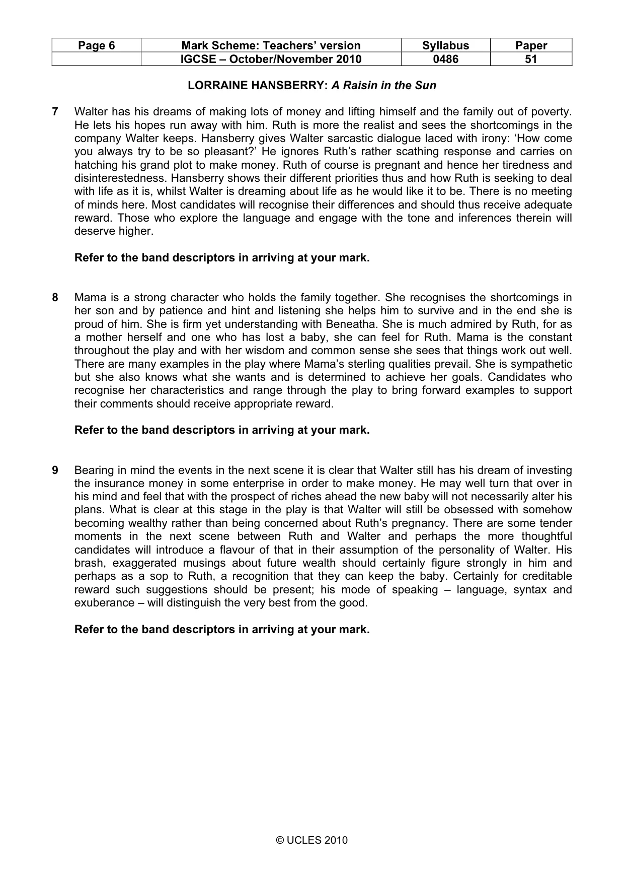 Mark scheme, page 6 of 10
