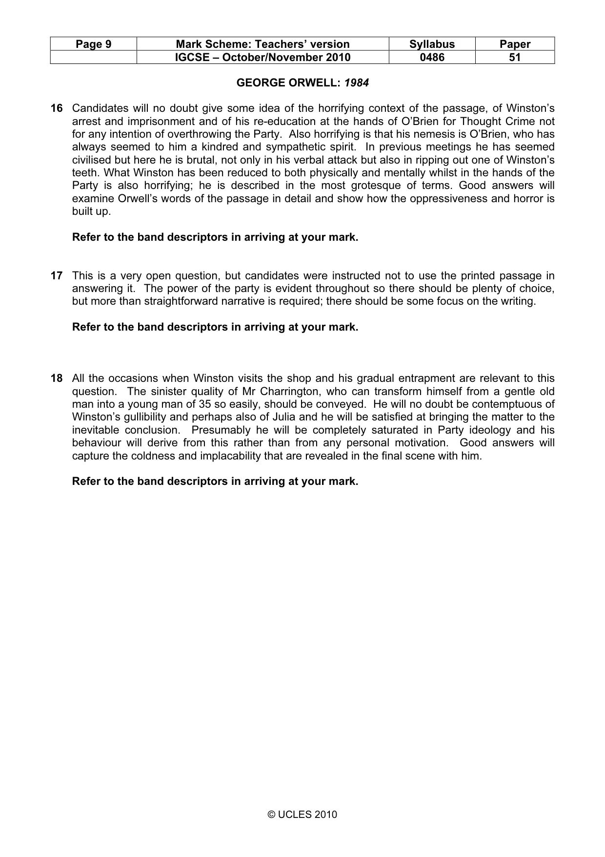Mark scheme, page 9 of 10