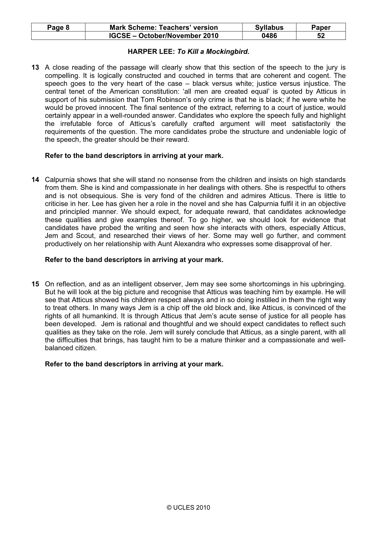 Mark scheme, page 8 of 10