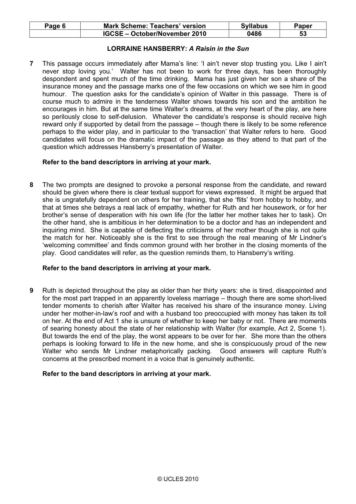 Mark scheme, page 6 of 10