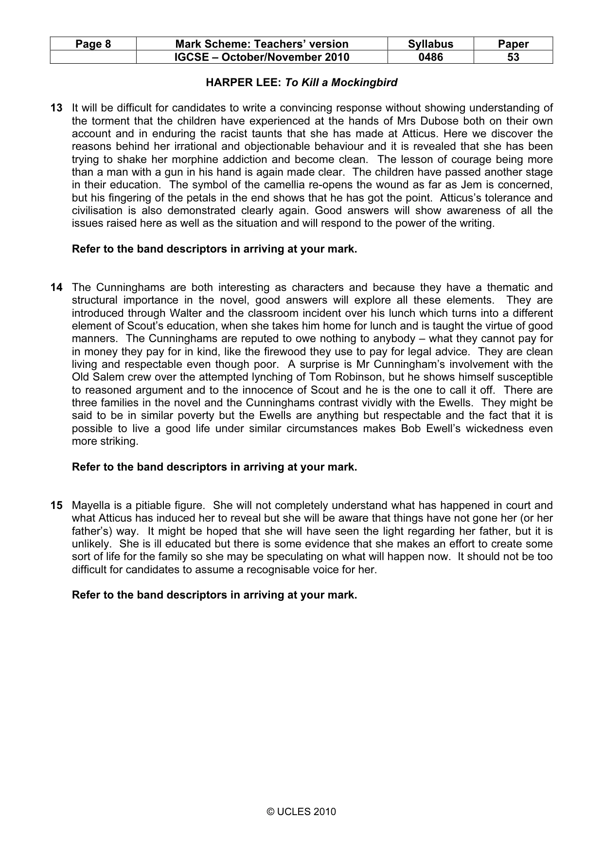 Mark scheme, page 8 of 10