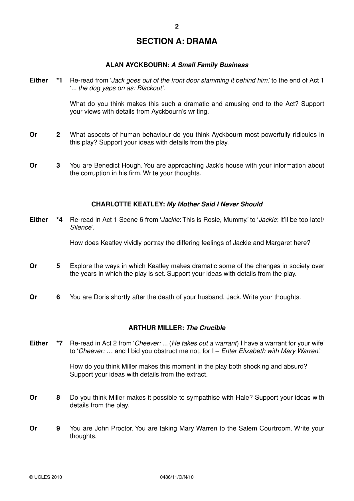 Cambridge IGCSE English - Literature 0486 2010 Oct/Nov Paper 1 · Variant 1 question paper, page 2 of 8