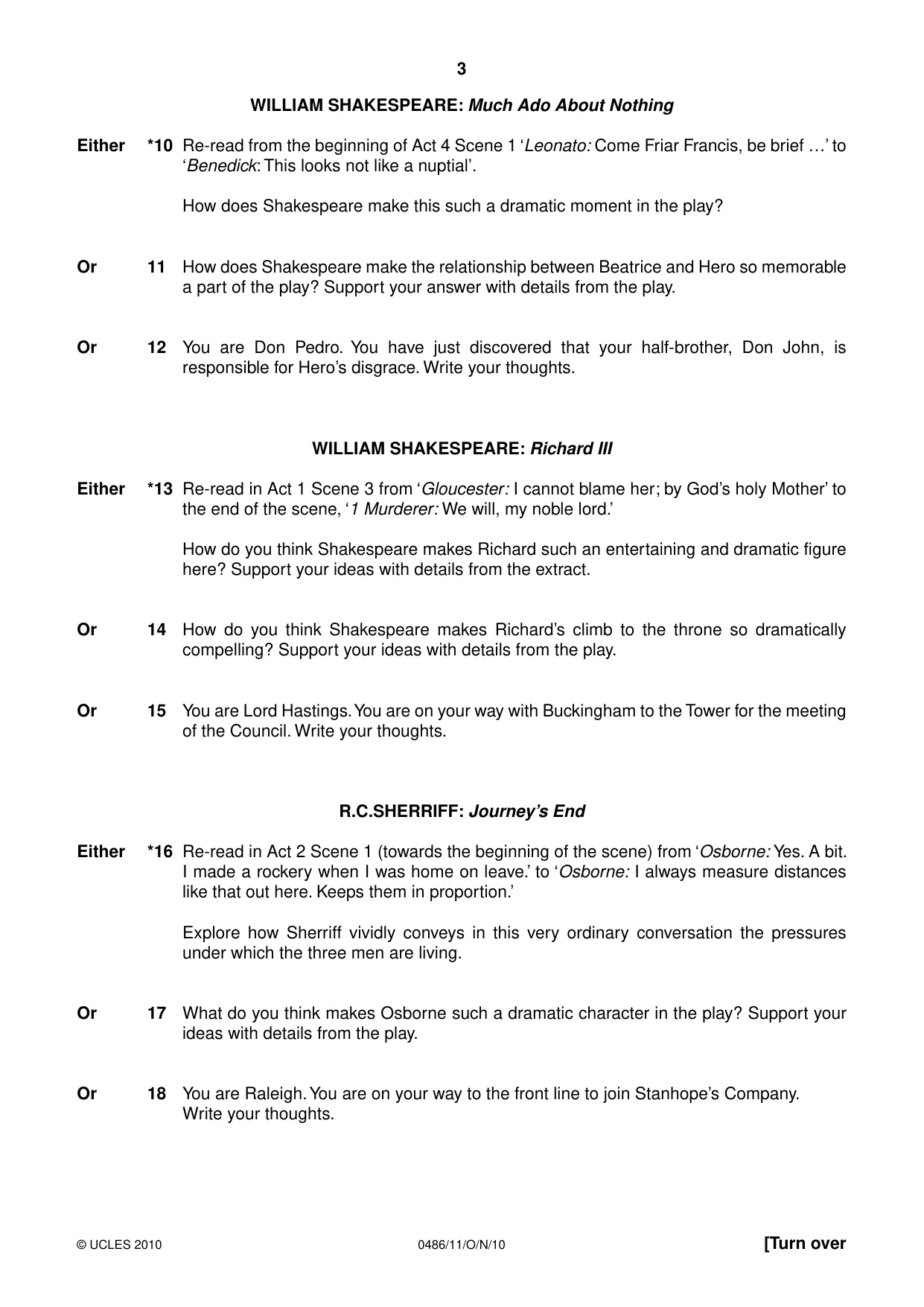 Cambridge IGCSE English - Literature 0486 2010 Oct/Nov Paper 1 · Variant 1 question paper, page 3 of 8