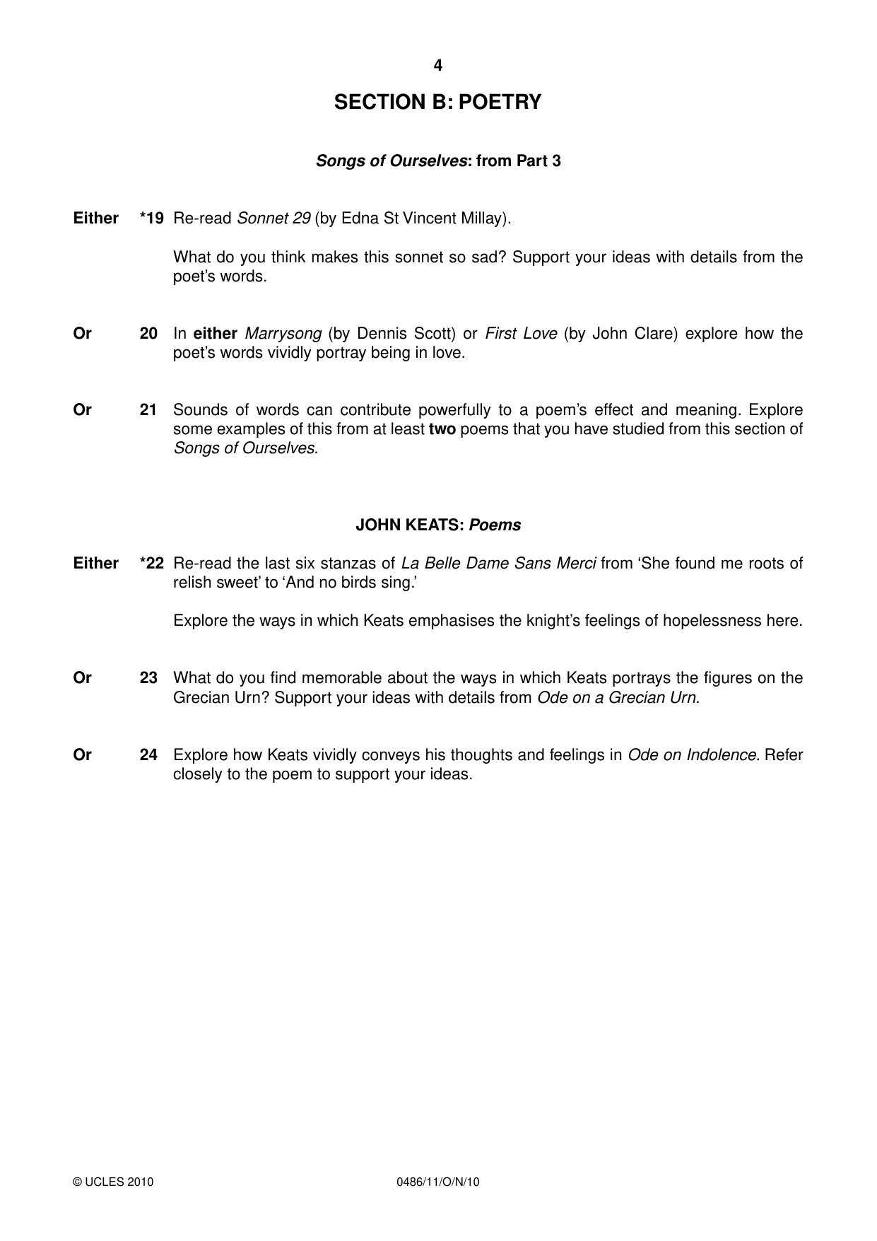 Cambridge IGCSE English - Literature 0486 2010 Oct/Nov Paper 1 · Variant 1 question paper, page 4 of 8