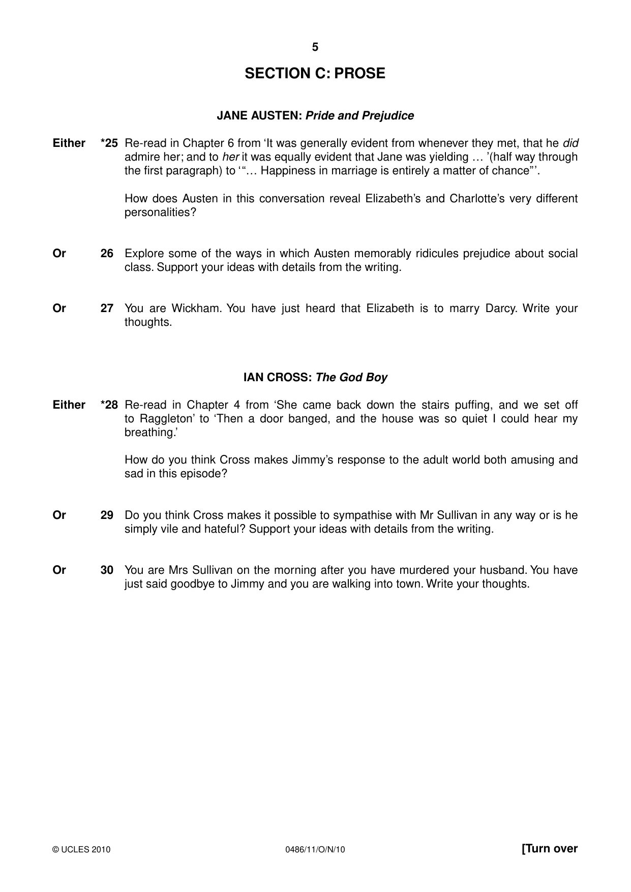 Cambridge IGCSE English - Literature 0486 2010 Oct/Nov Paper 1 · Variant 1 question paper, page 5 of 8