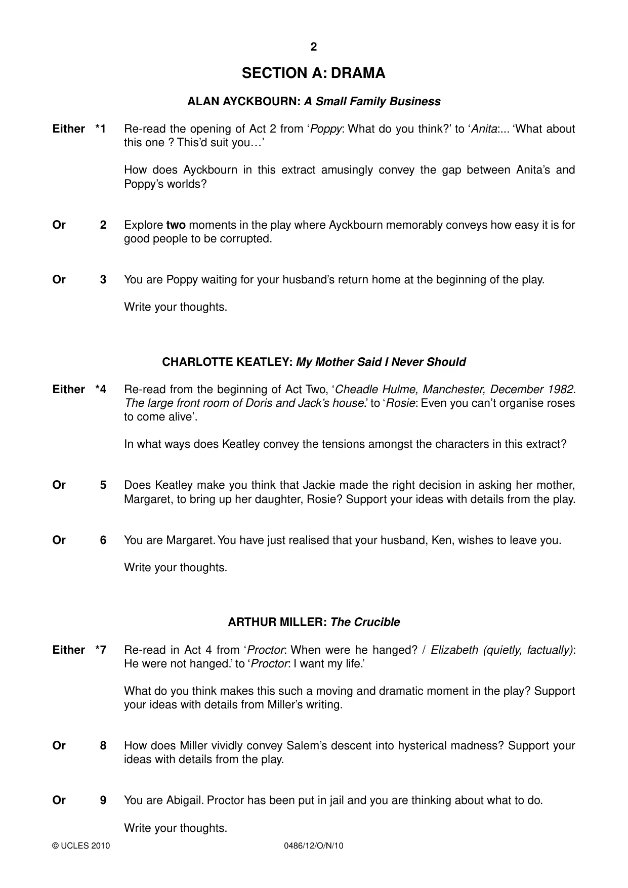 Cambridge IGCSE English - Literature 0486 2010 Oct/Nov Paper 1 · Variant 2 question paper, page 2 of 8
