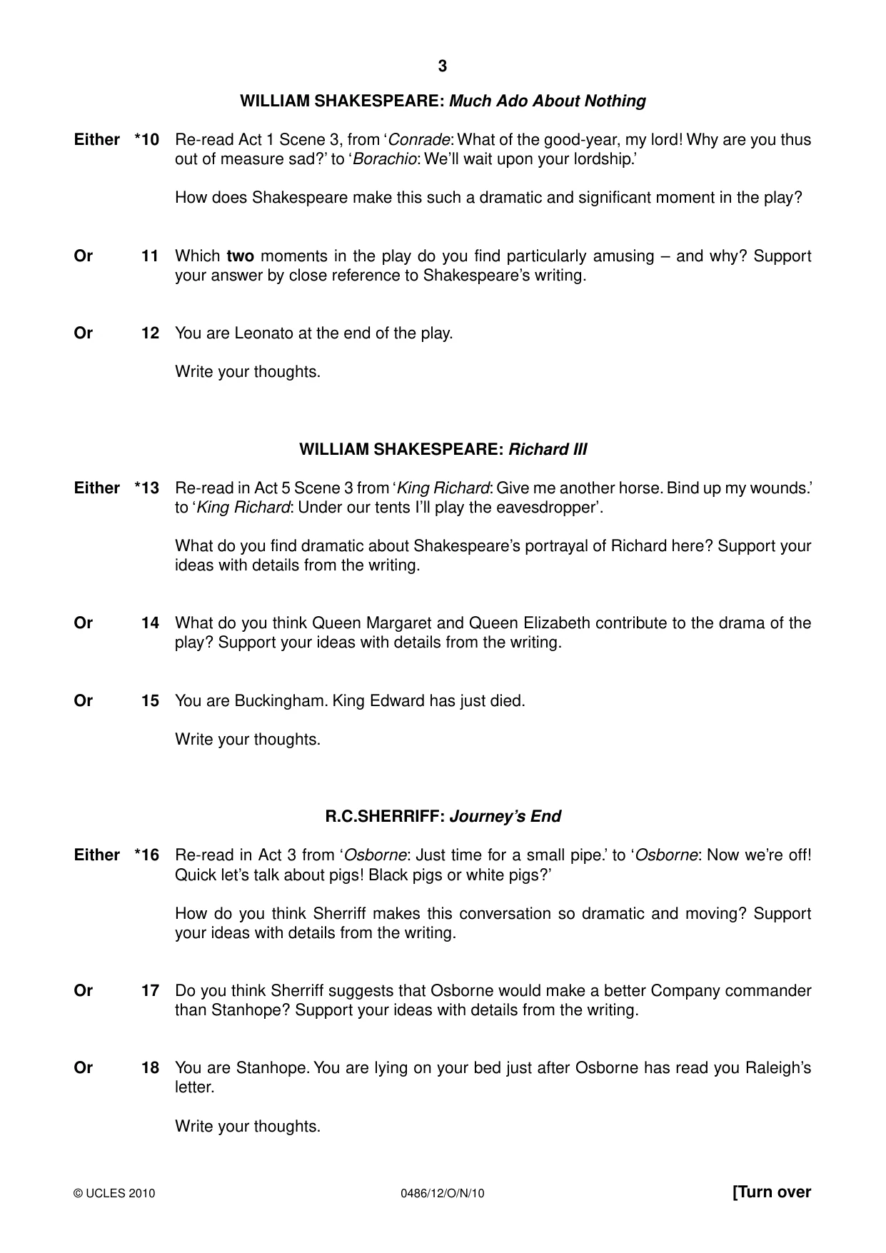 Cambridge IGCSE English - Literature 0486 2010 Oct/Nov Paper 1 · Variant 2 question paper, page 3 of 8