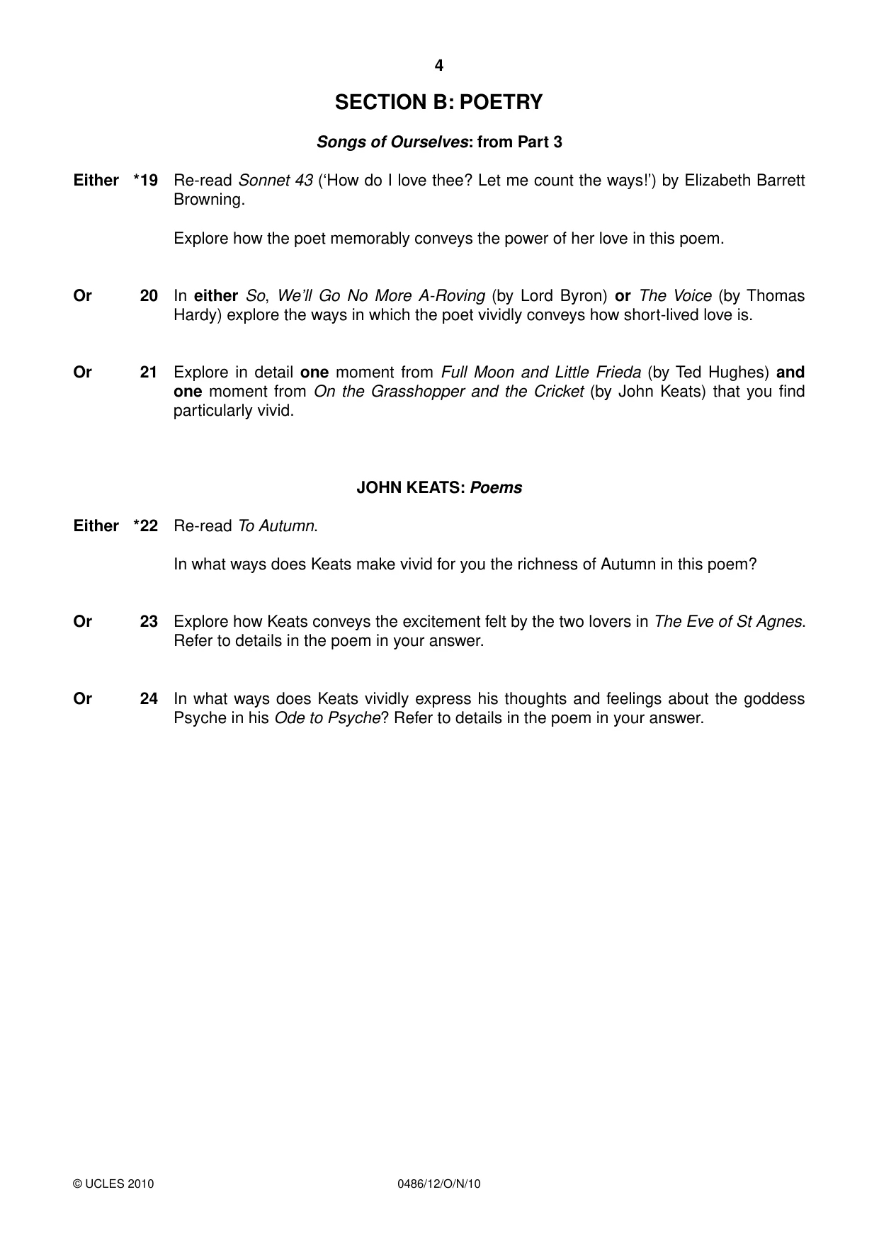 Cambridge IGCSE English - Literature 0486 2010 Oct/Nov Paper 1 · Variant 2 question paper, page 4 of 8