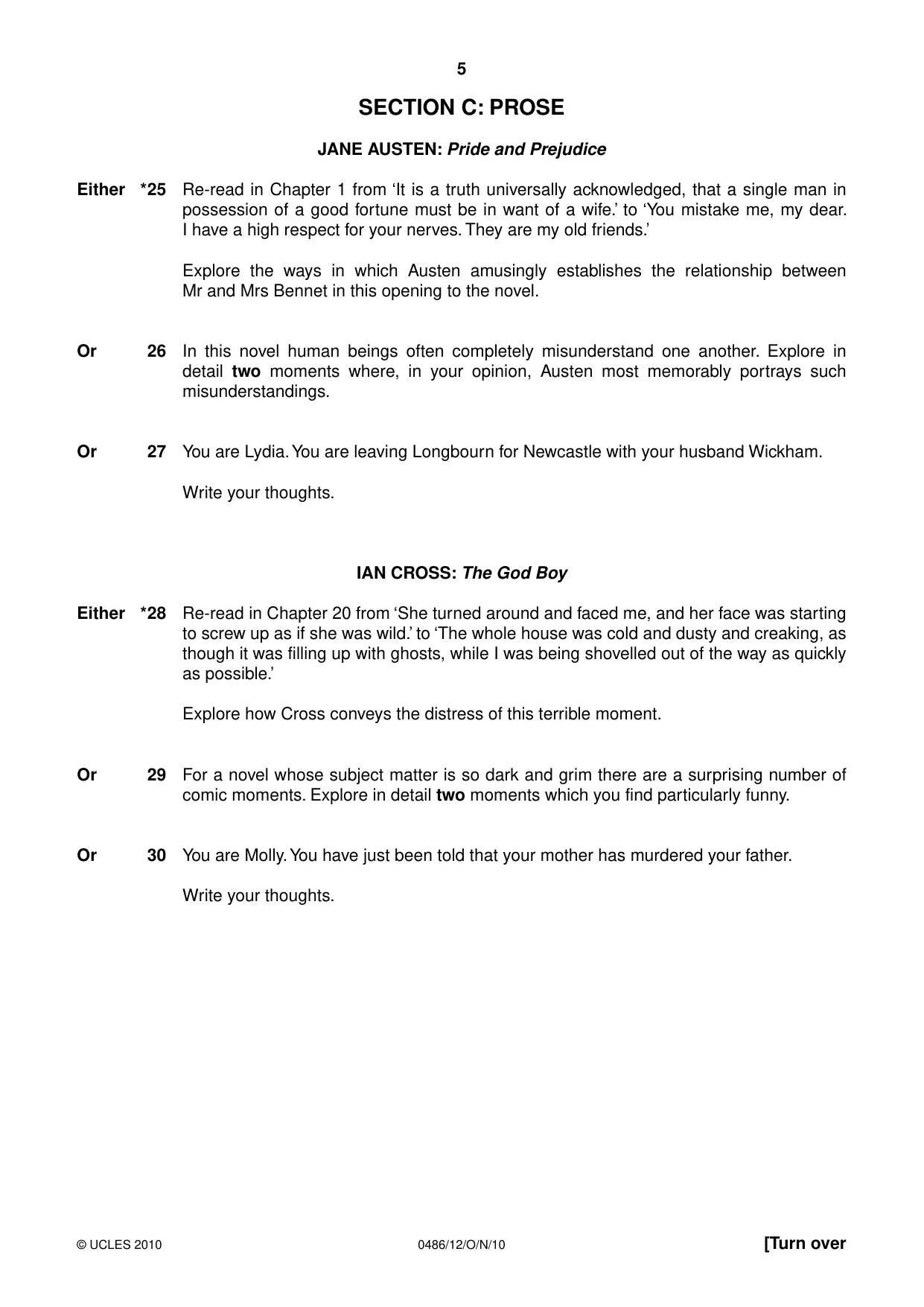 Cambridge IGCSE English - Literature 0486 2010 Oct/Nov Paper 1 · Variant 2 question paper, page 5 of 8