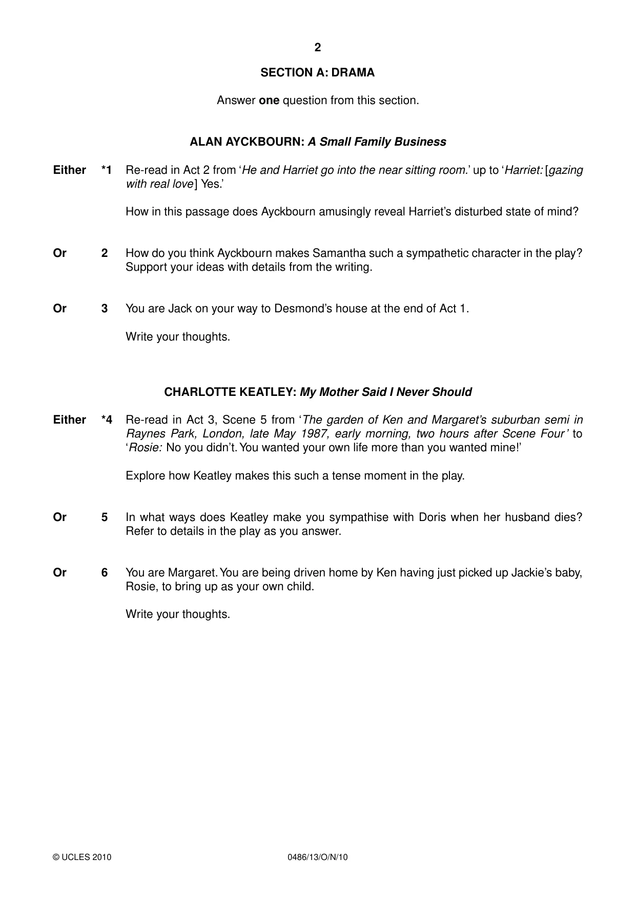 Cambridge IGCSE English - Literature 0486 2010 Oct/Nov Paper 1 · Variant 3 question paper, page 2 of 8