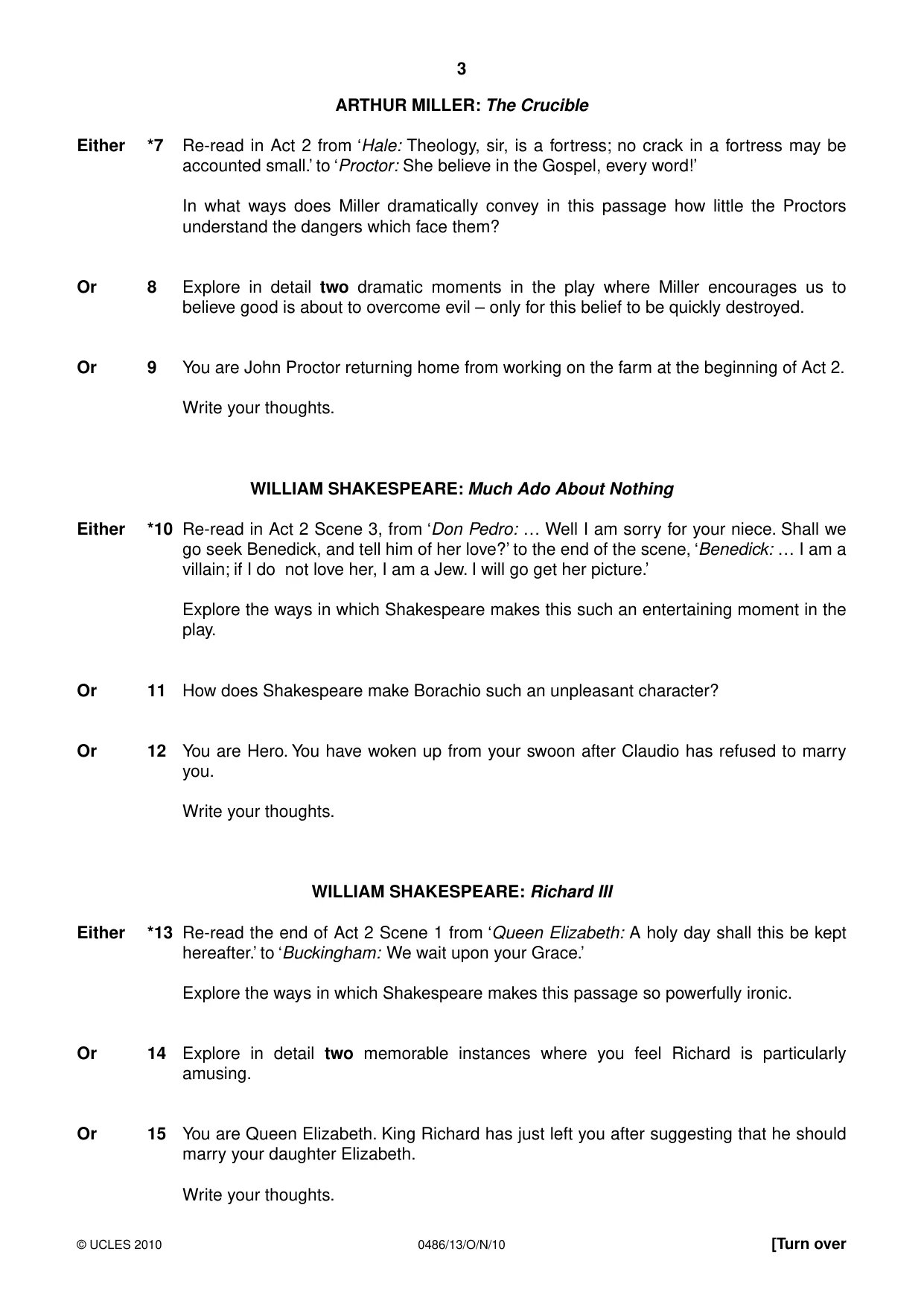 Cambridge IGCSE English - Literature 0486 2010 Oct/Nov Paper 1 · Variant 3 question paper, page 3 of 8