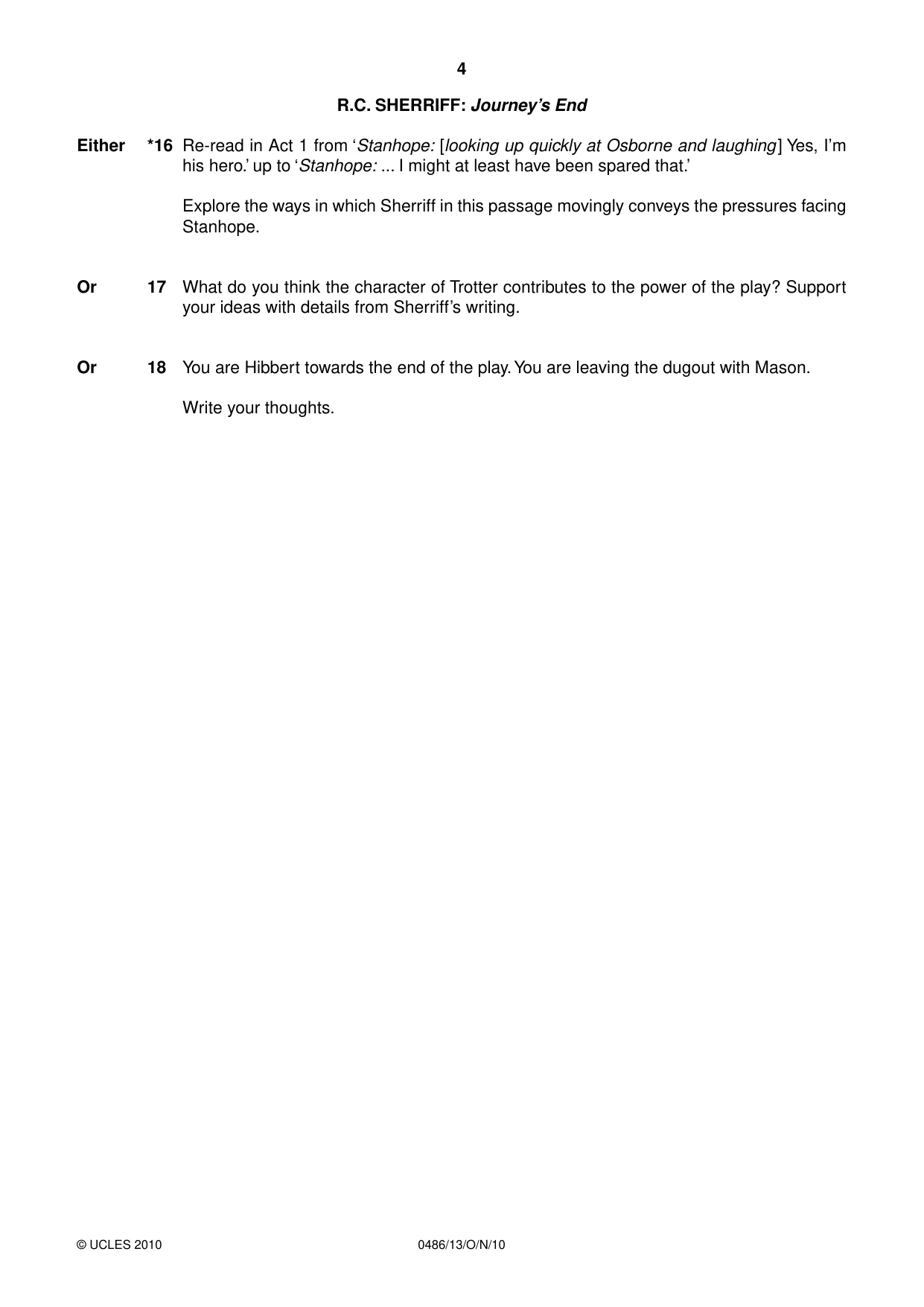 Cambridge IGCSE English - Literature 0486 2010 Oct/Nov Paper 1 · Variant 3 question paper, page 4 of 8