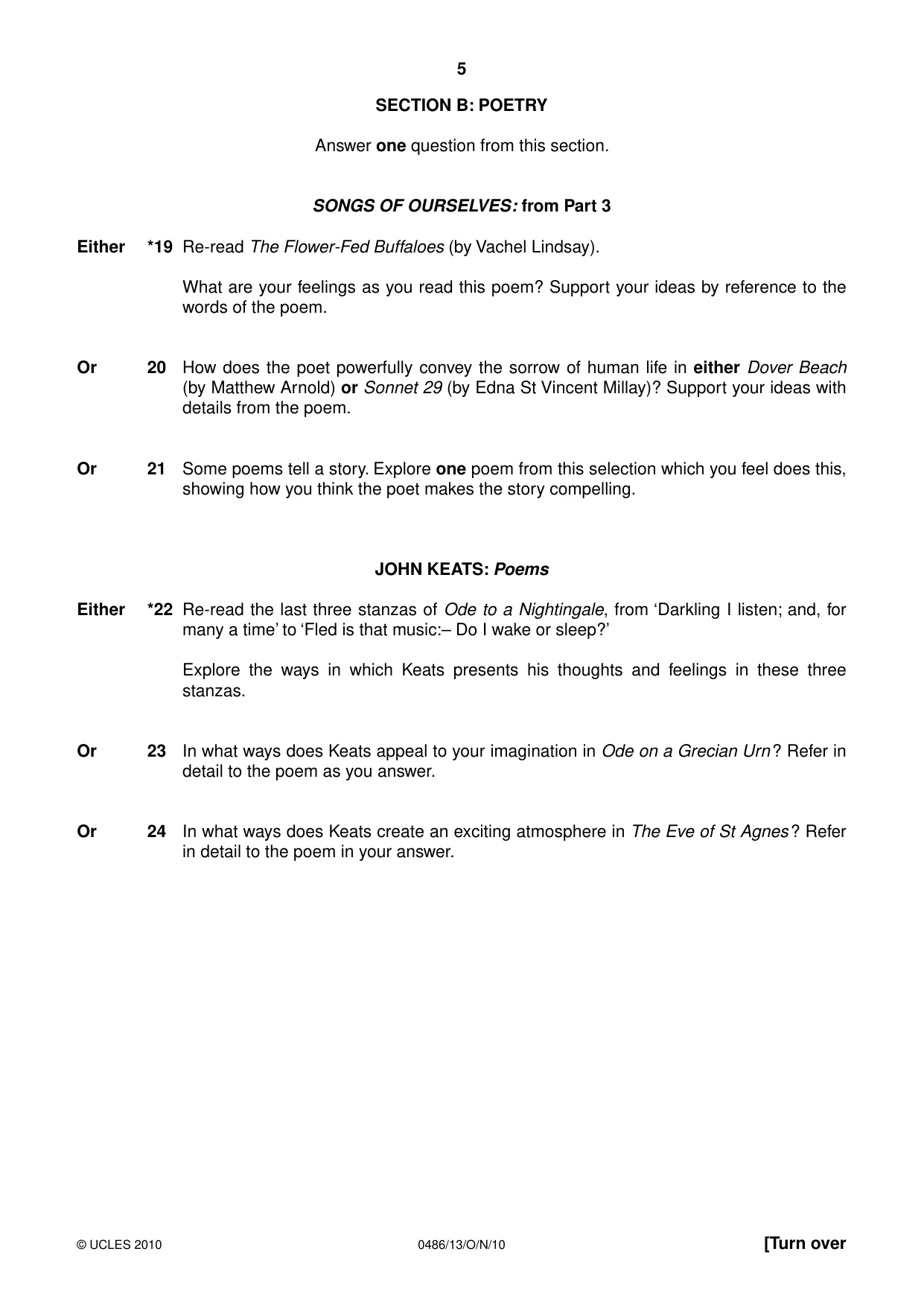 Cambridge IGCSE English - Literature 0486 2010 Oct/Nov Paper 1 · Variant 3 question paper, page 5 of 8