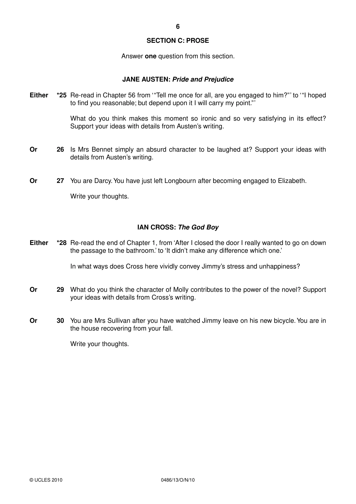 Cambridge IGCSE English - Literature 0486 2010 Oct/Nov Paper 1 · Variant 3 question paper, page 6 of 8