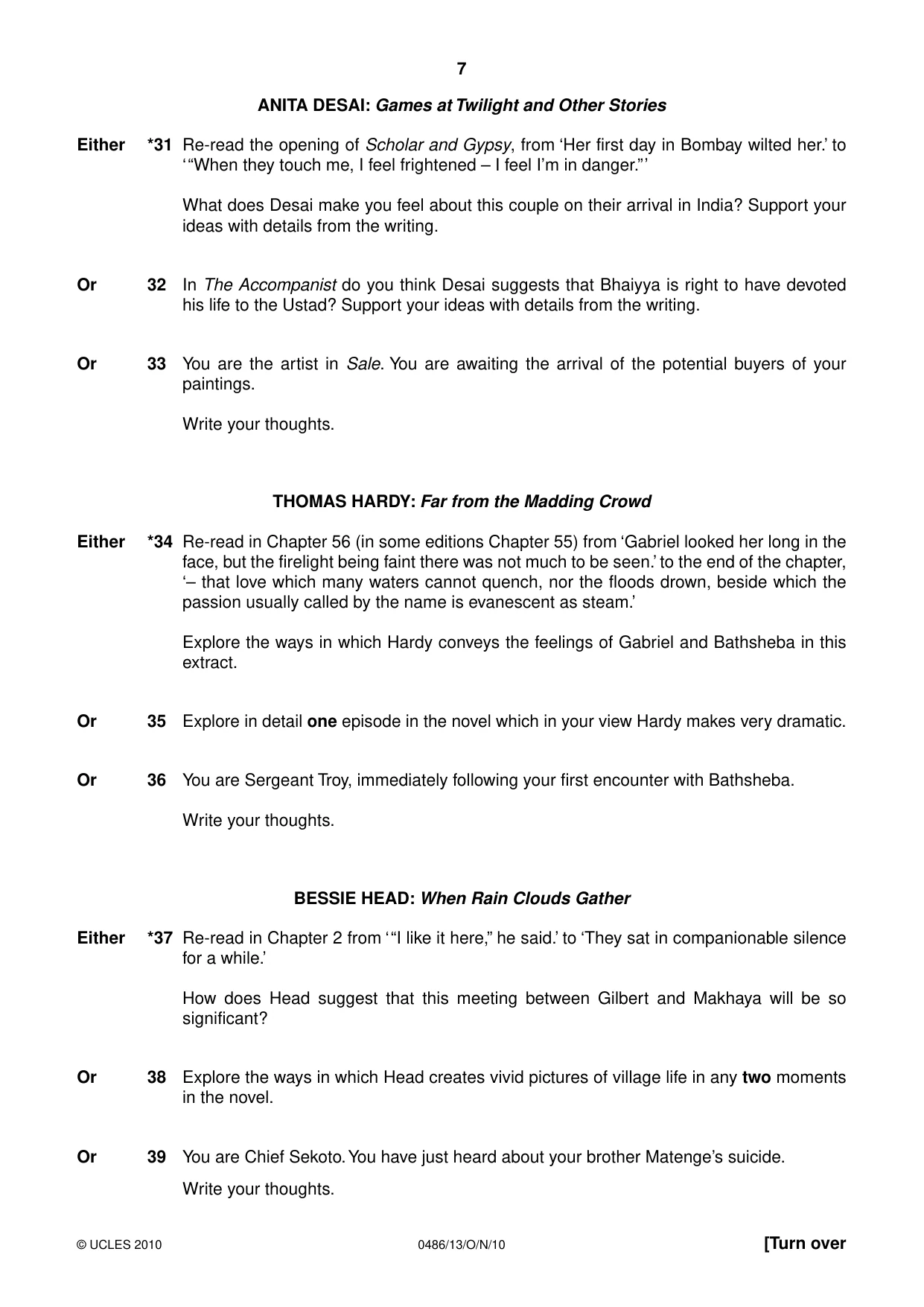 Cambridge IGCSE English - Literature 0486 2010 Oct/Nov Paper 1 · Variant 3 question paper, page 7 of 8