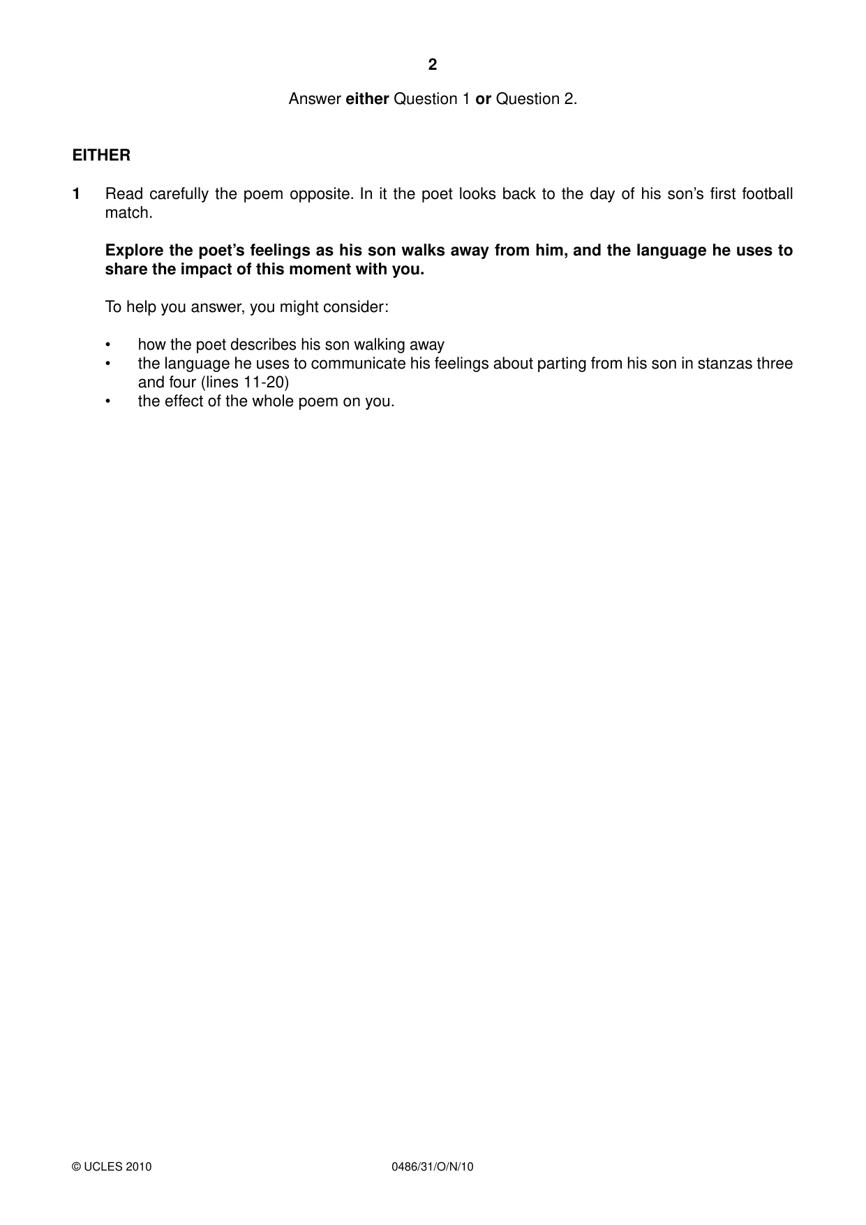 Cambridge IGCSE English - Literature 0486 2010 Oct/Nov Paper 3 · Variant 1 question paper, page 2 of 8