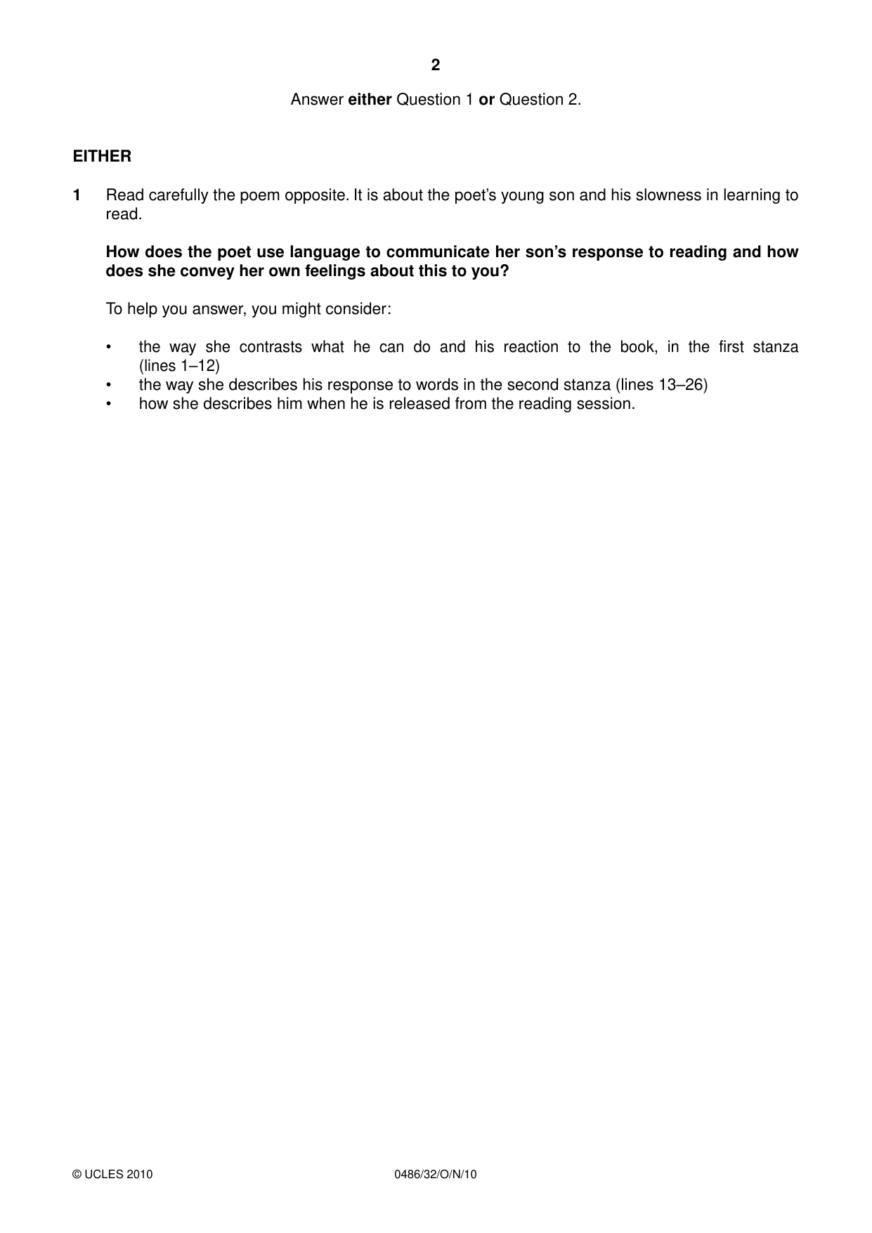 Cambridge IGCSE English - Literature 0486 2010 Oct/Nov Paper 3 · Variant 2 question paper, page 2 of 8